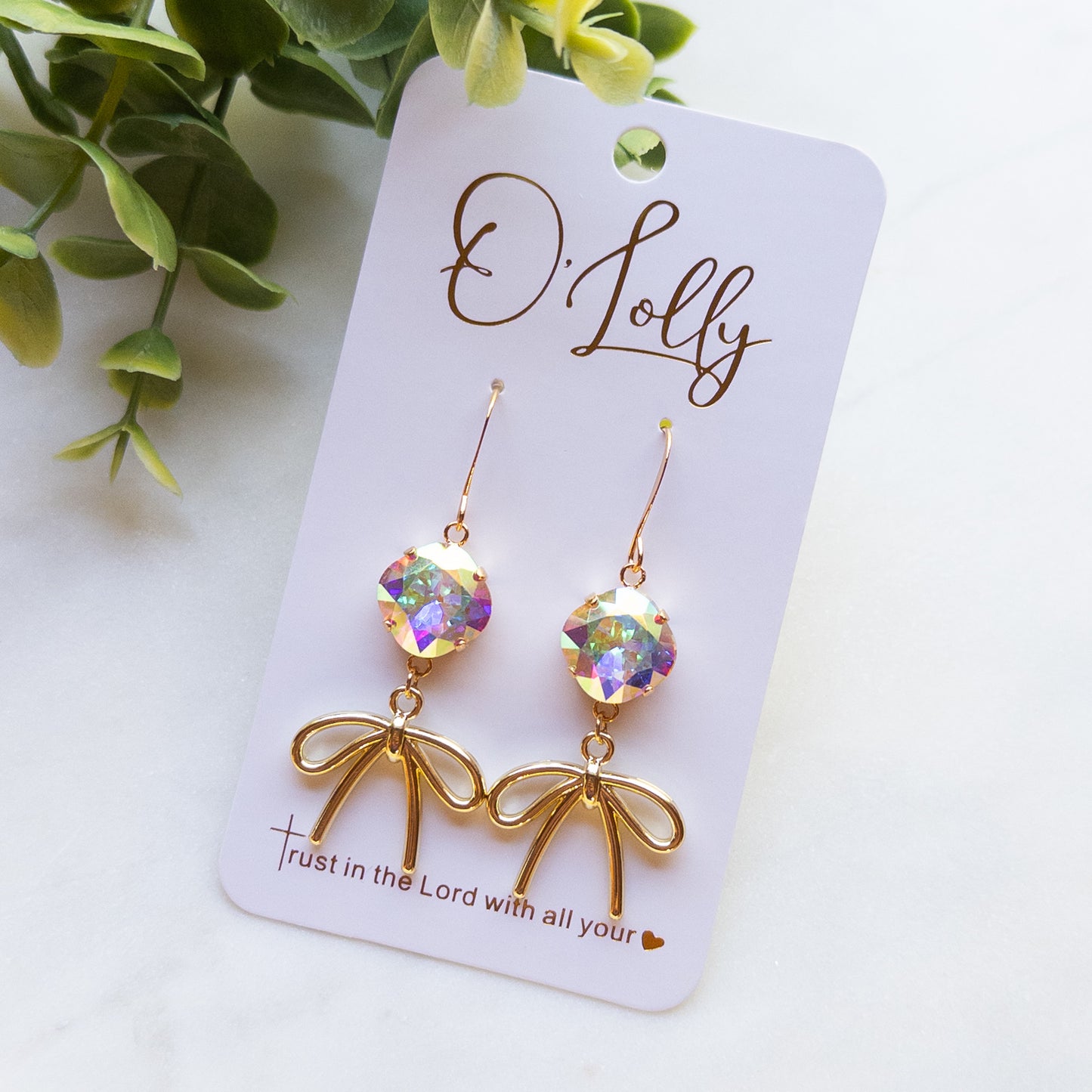 Gold Bow Earrings w/AB Stone “Bowie”