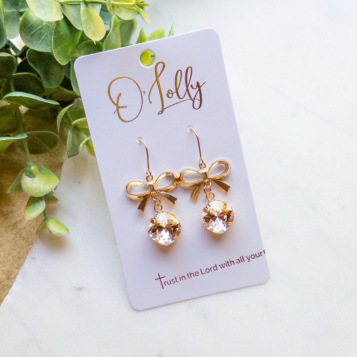 Gold Bow & Crystal Dangle Earrings – Sparkling Bow Earrings “Bonnie”