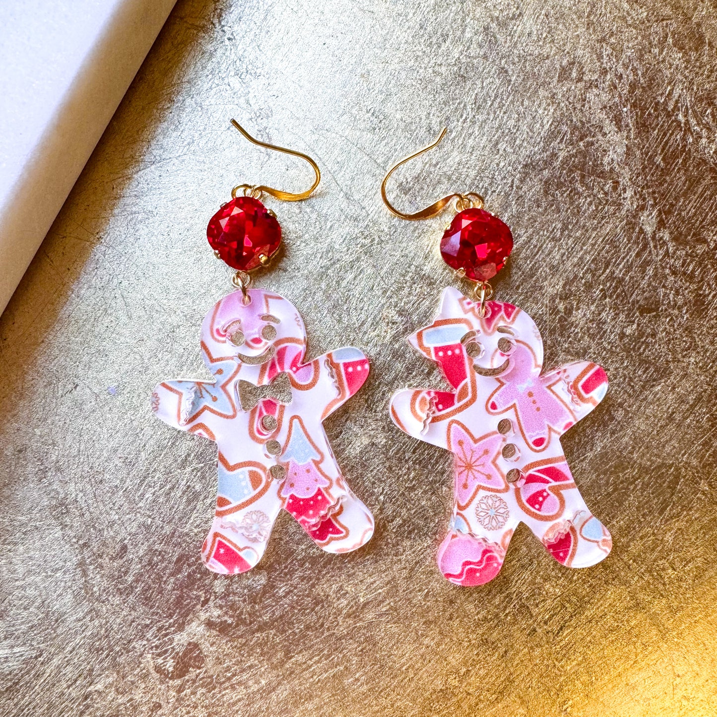 O’Lolly “Ginger” Earrings- Acrylic Christmas Gingerbread w/Red Stone