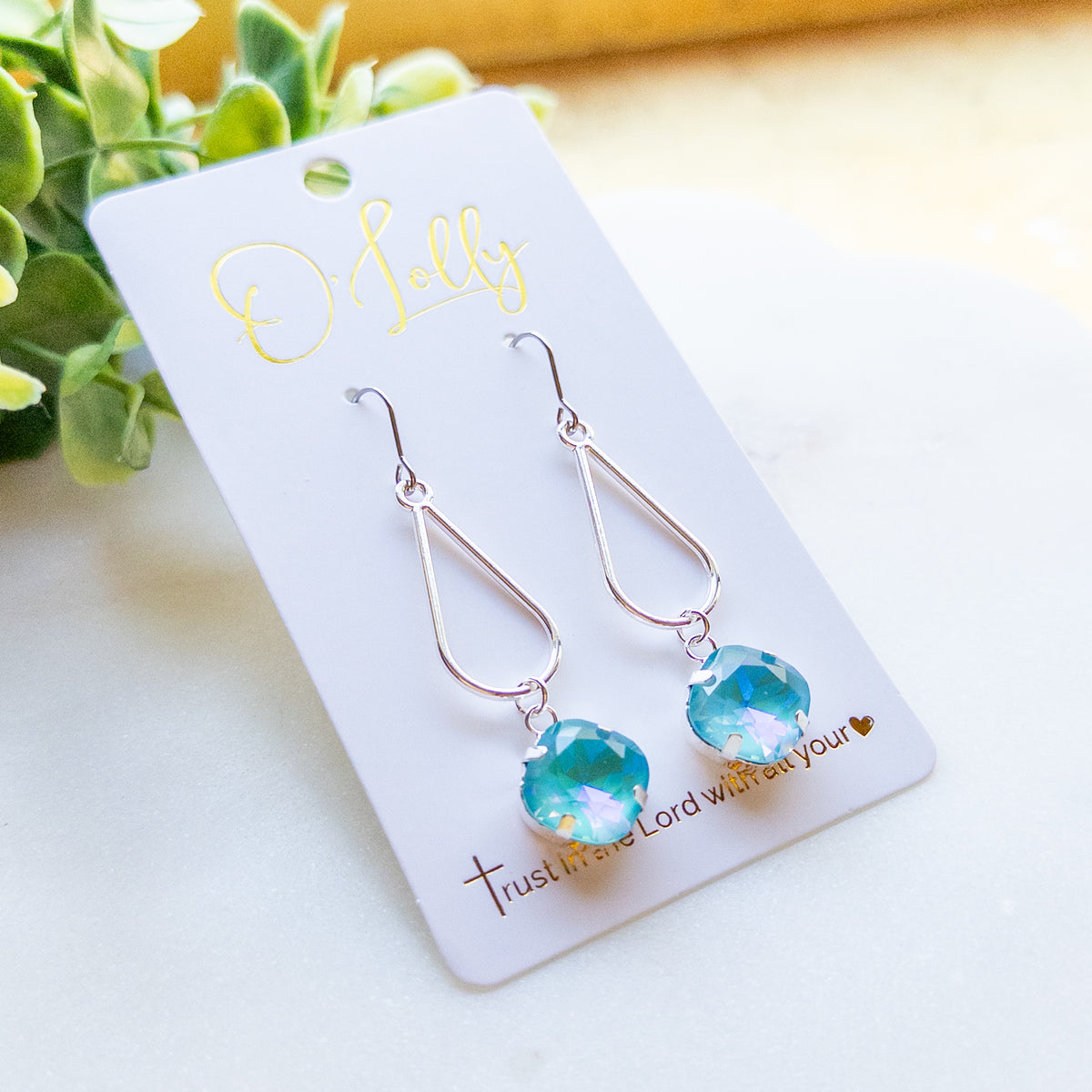 Silver Aqua Crystal Teardrop Earrings