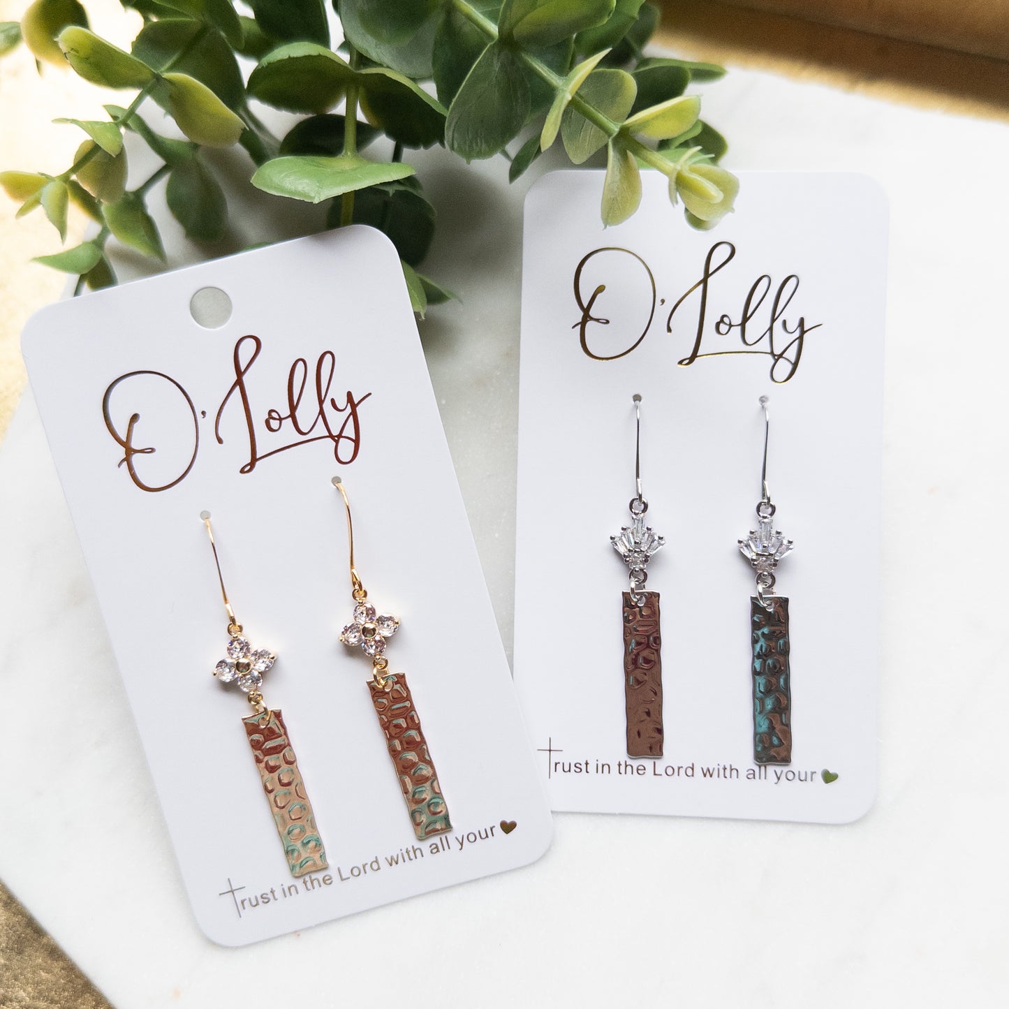 Cubic Zirconia w/Textured Bar Dangle Earrings- “Evelyn”