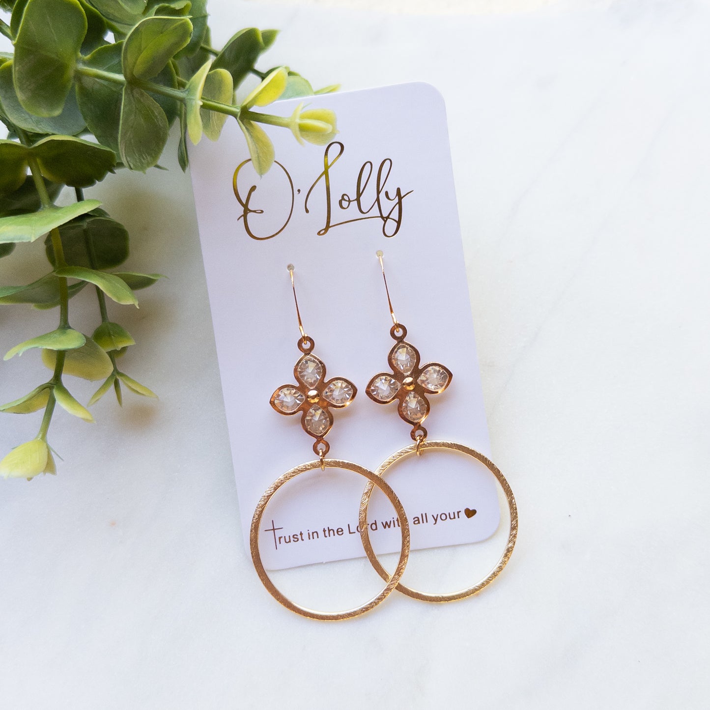 Gold Flower w/Open Textured Hoop Earrings “Molly”