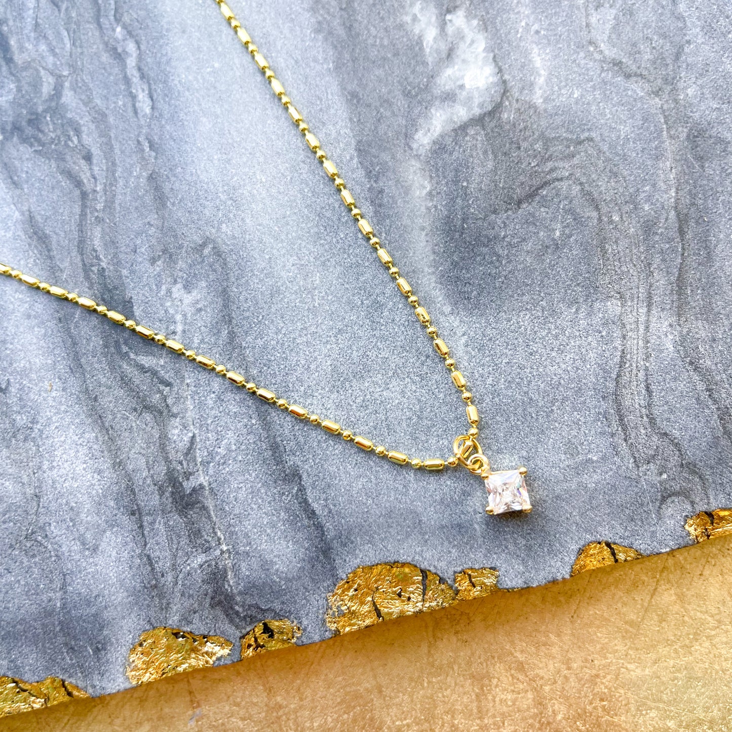 O’Lolly 18k Gold Plated Chain w/Small Square CZ Pendant