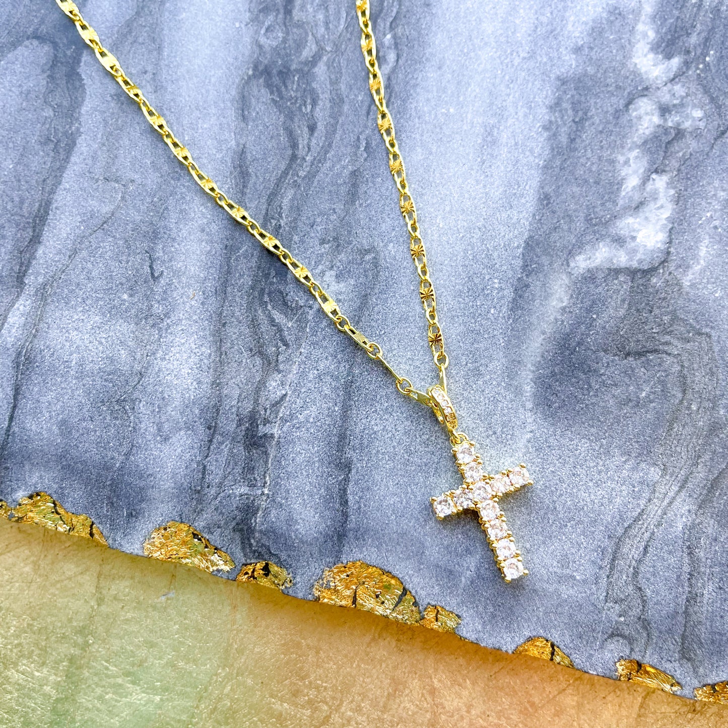 O’Lolly 18k Gold Plated Chain w/Chunky CZ Cross Pendant