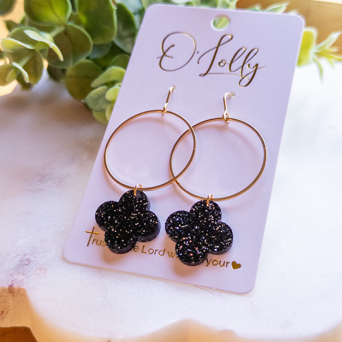 Midnight Clover Hoop Earrings