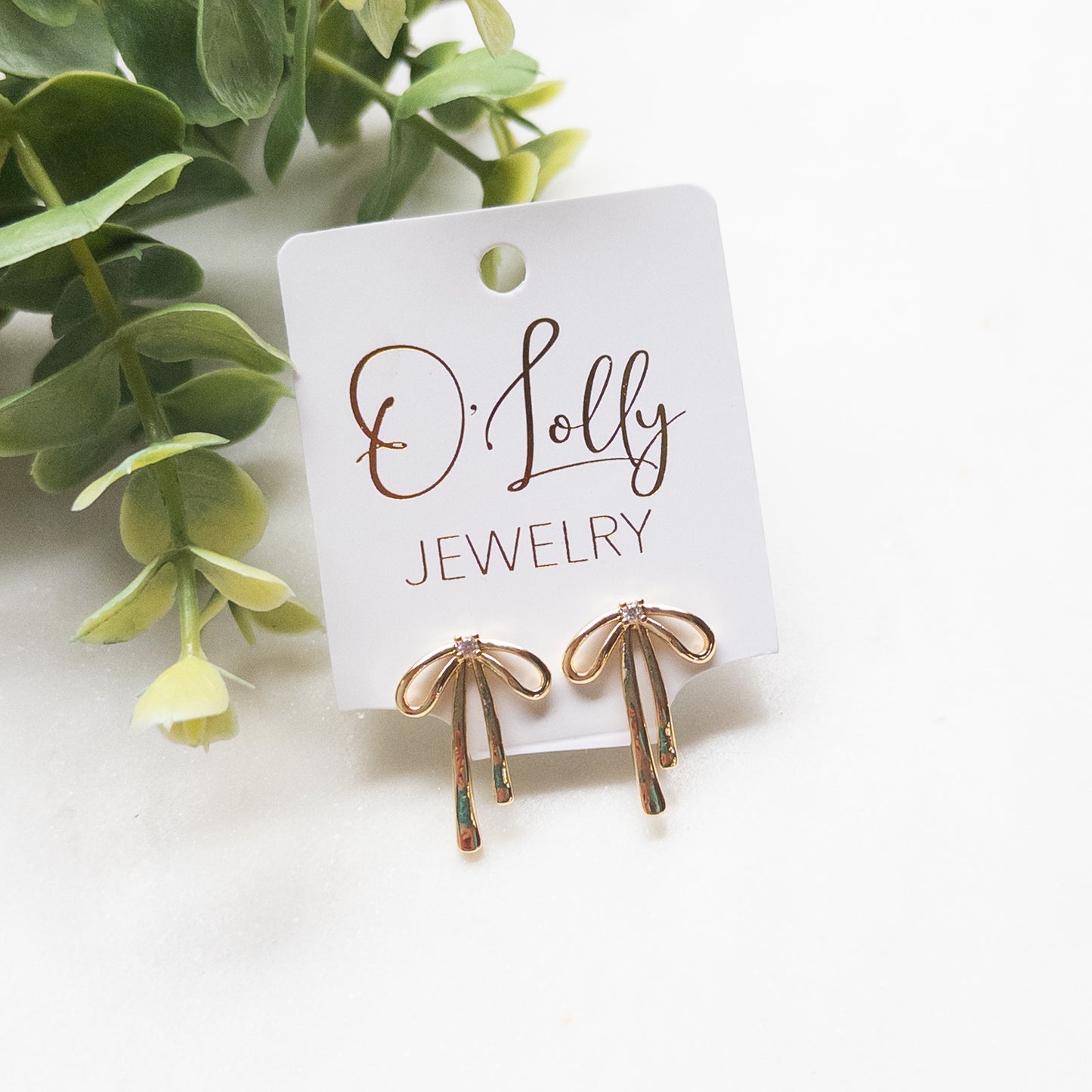18k Gold Plated Bow Stud w/Cubic Zirconia Stone
