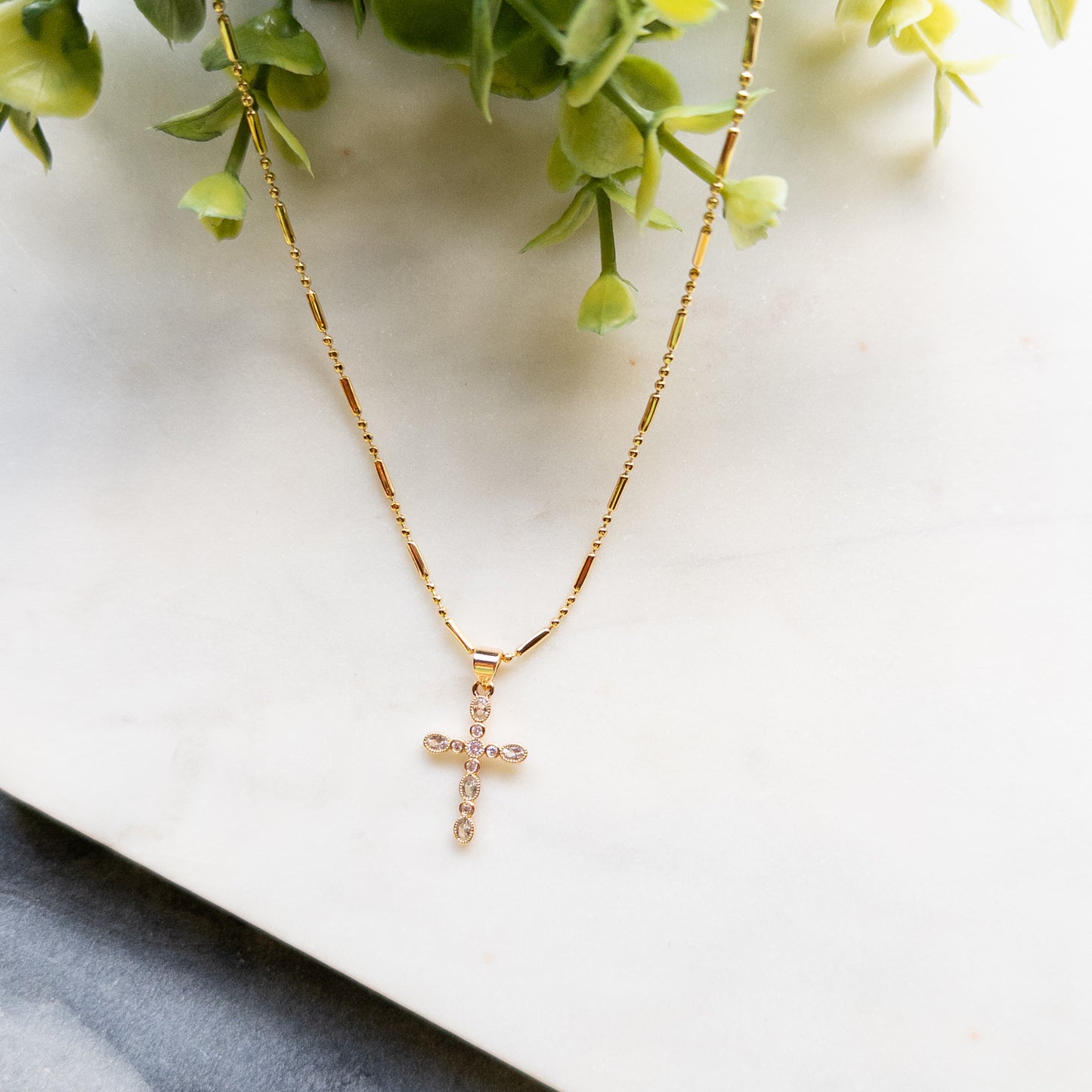 18k Gold Plated Cubic Zirconia Cross Necklace