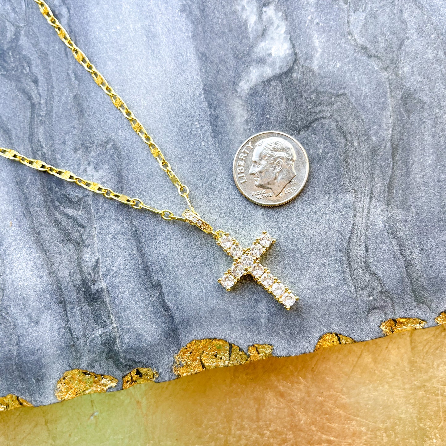 O’Lolly 18k Gold Plated Chain w/Chunky CZ Cross Pendant