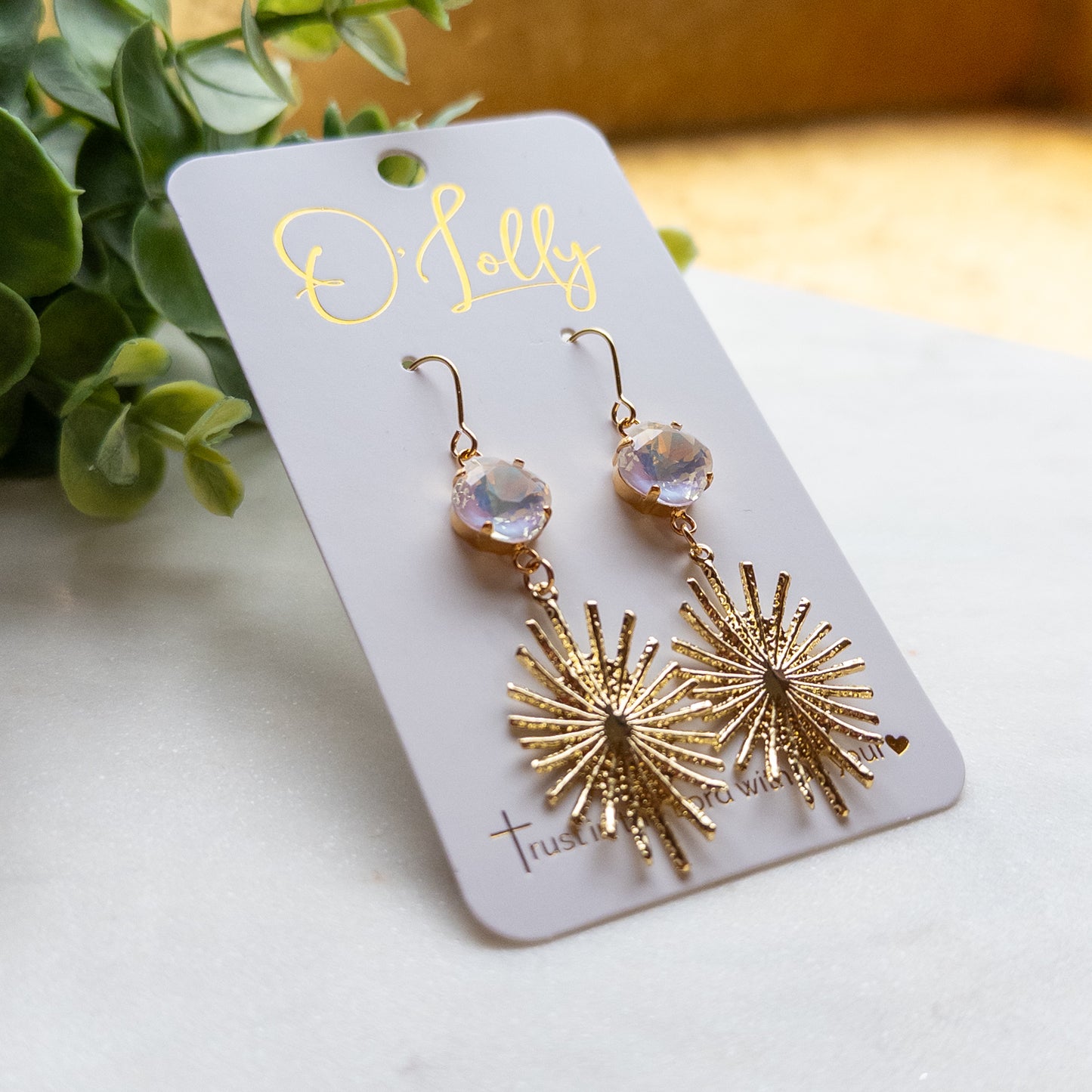 Gold Burst w/White Stone Earrings- "Elsa"