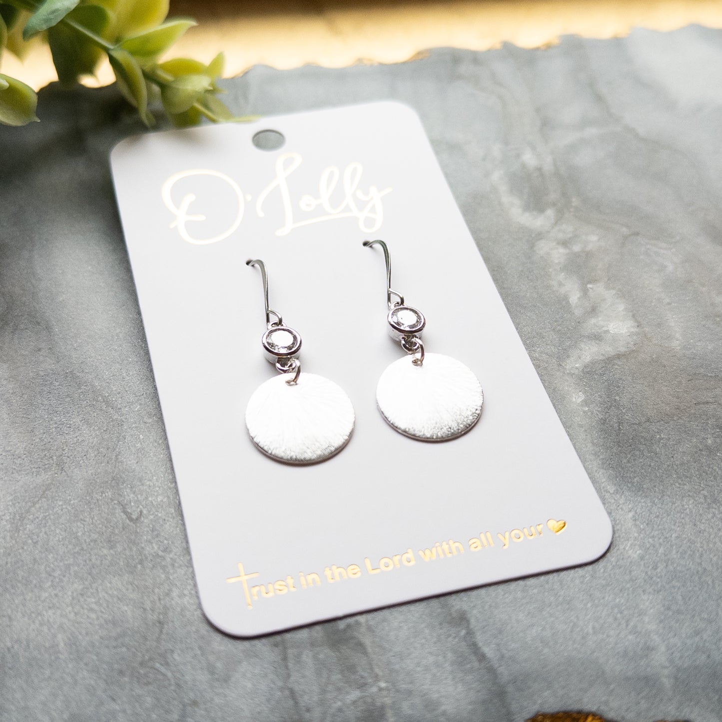 Silver Disc w/Clear CZ Connector “Edie”