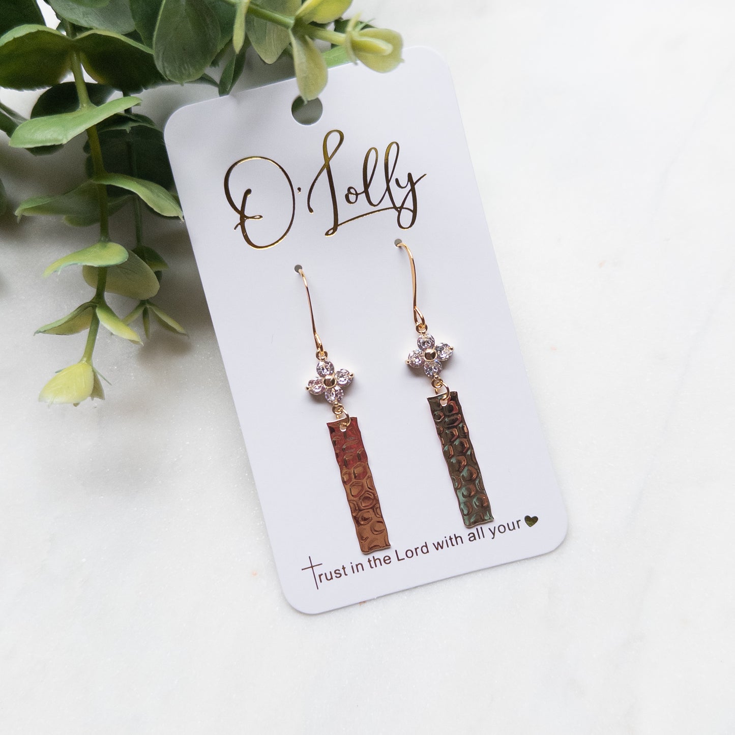 Cubic Zirconia w/Textured Bar Dangle Earrings- “Evelyn”