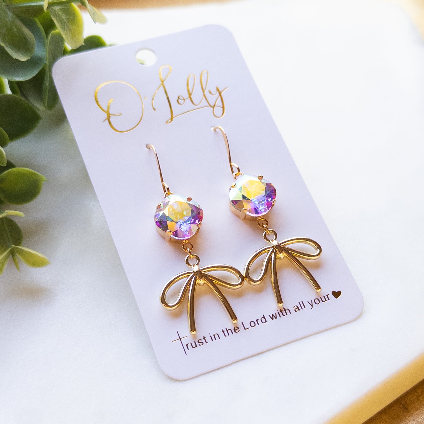 Gold Bow Earrings w/AB Stone “Bowie”