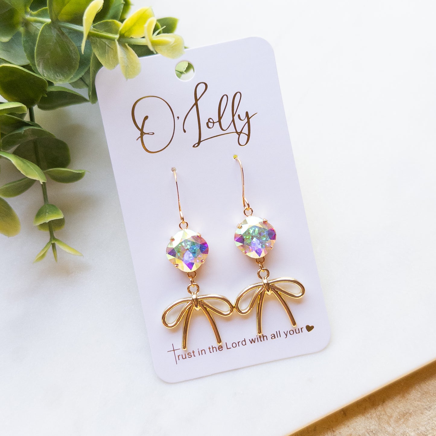 Gold Bow Earrings w/AB Stone “Bowie”
