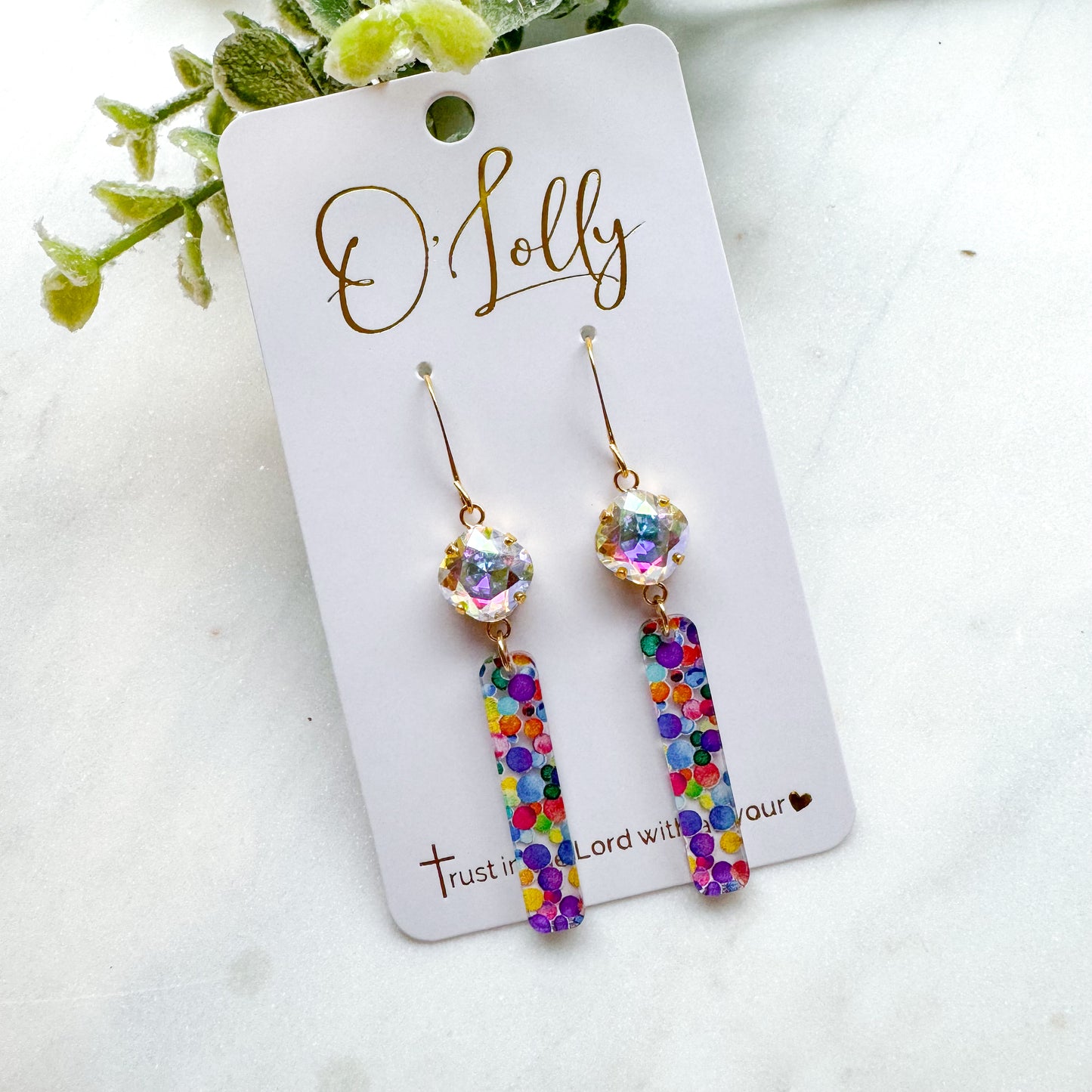 O’Lolly “Dottie” Earrings - AB Stone w/Multicolored Acrylic Bar