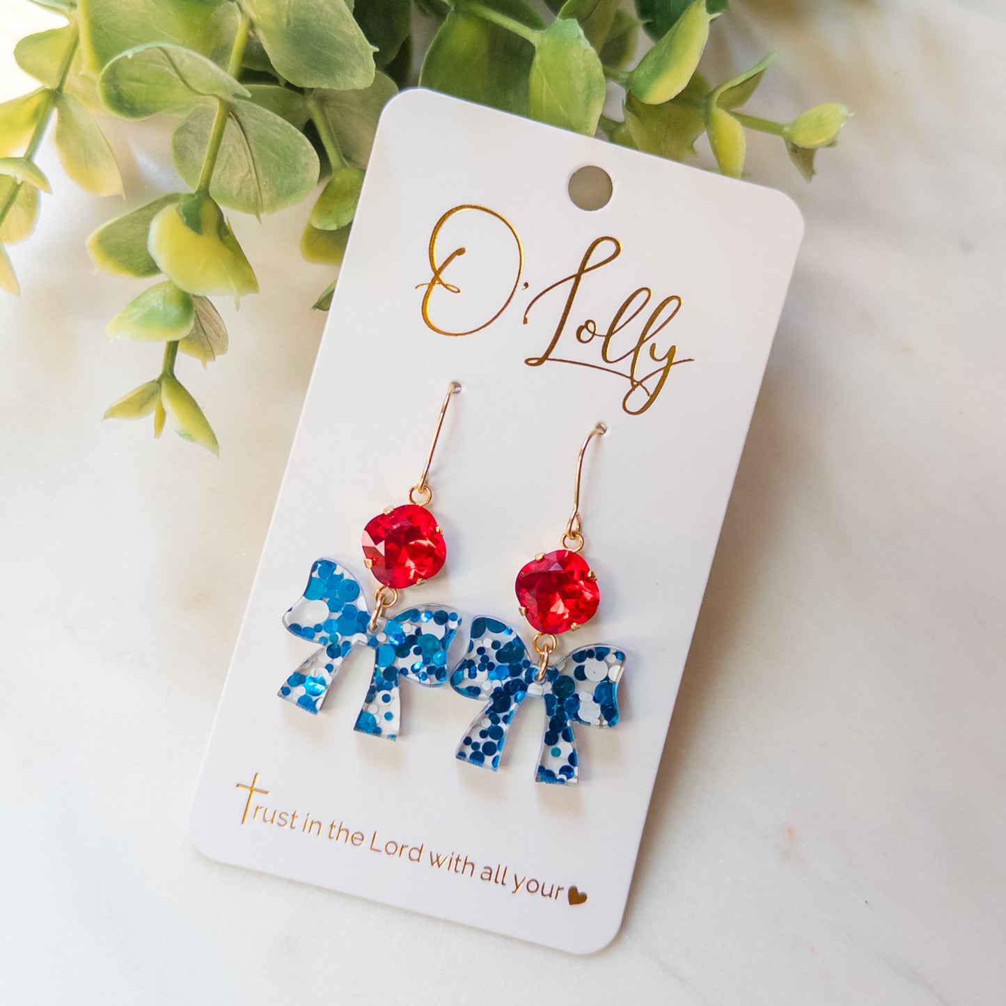 Sparkle & Bow Patriotic Earrings