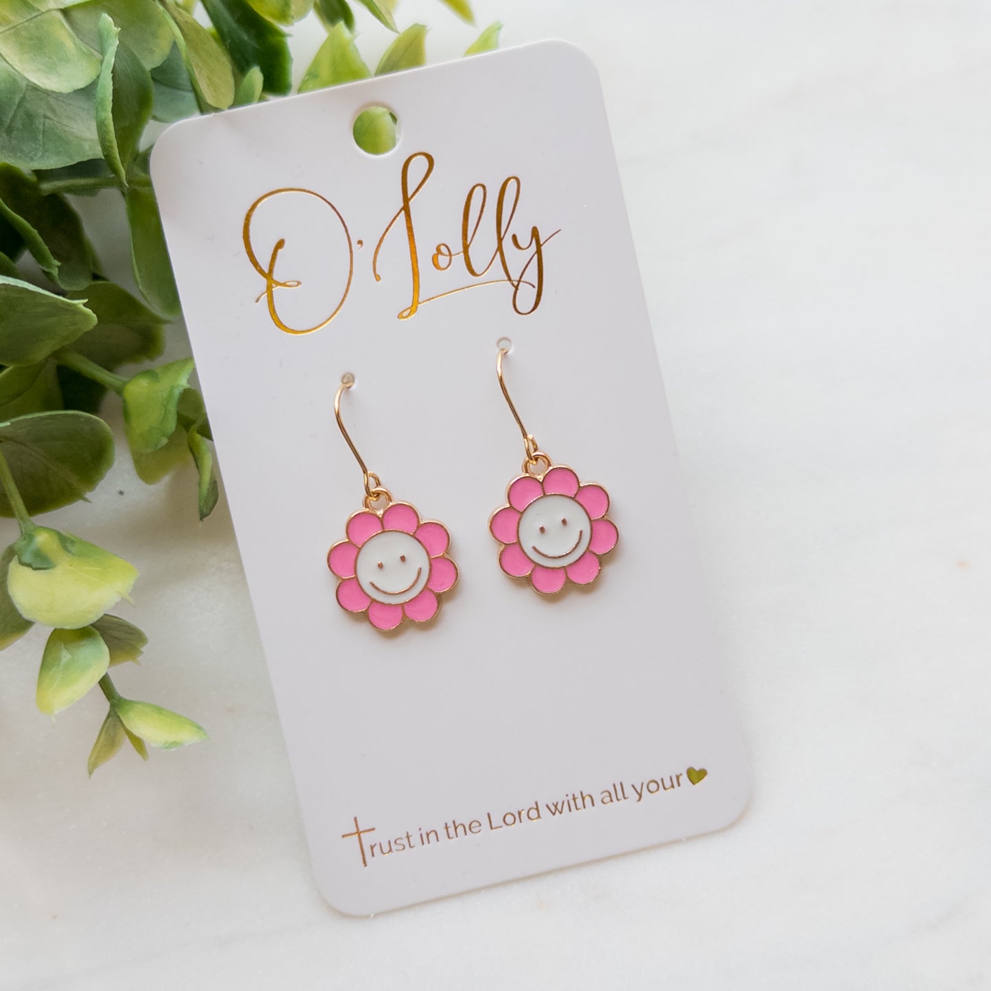 Pink Flower Smiley Mini Earrings