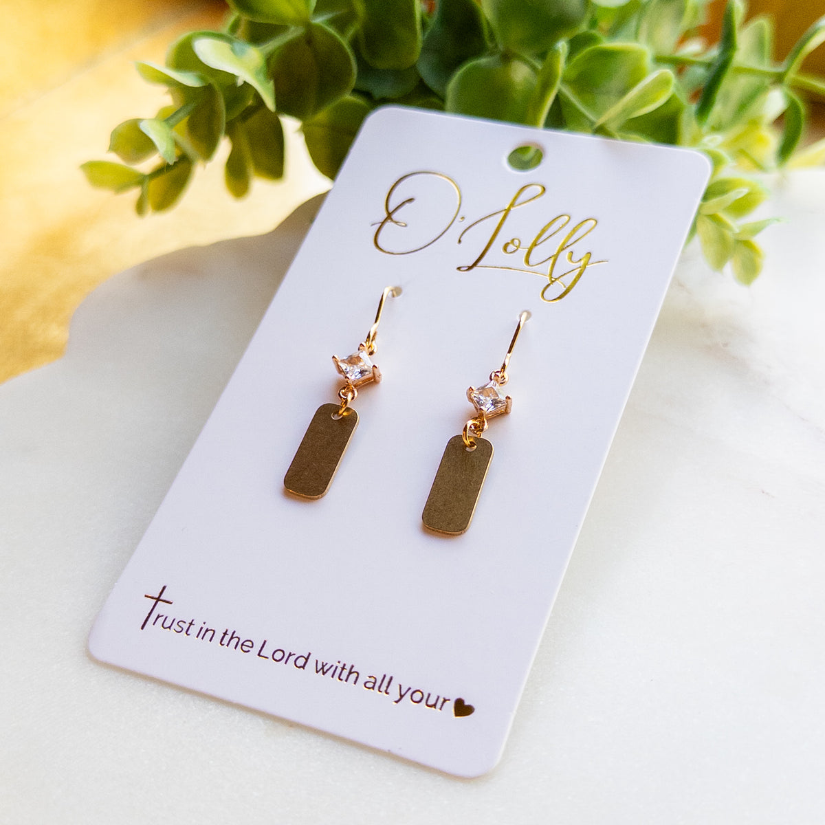 Dainty Gold Crystal Bar Drop Earrings “Elsie”