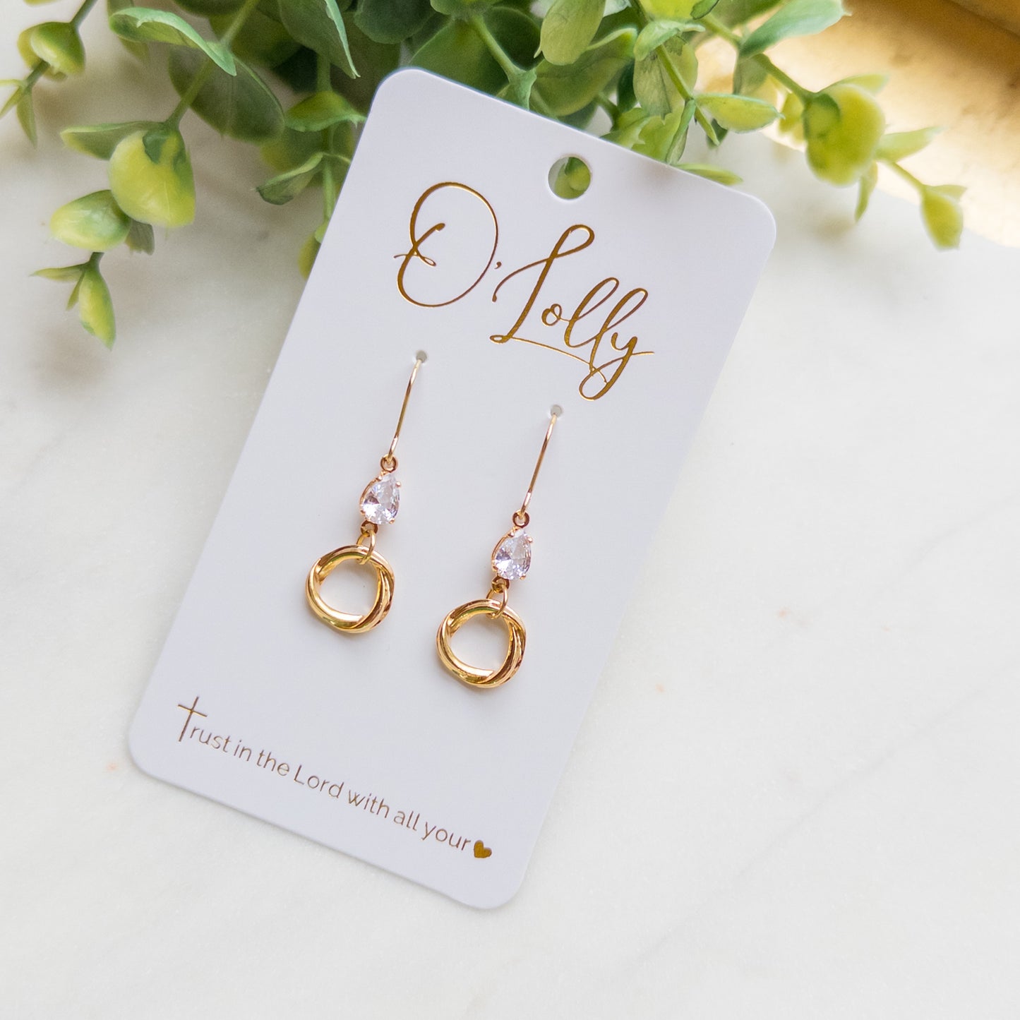 Petite Teardrop Crystal & Gold Knot Earrings “Kylie”