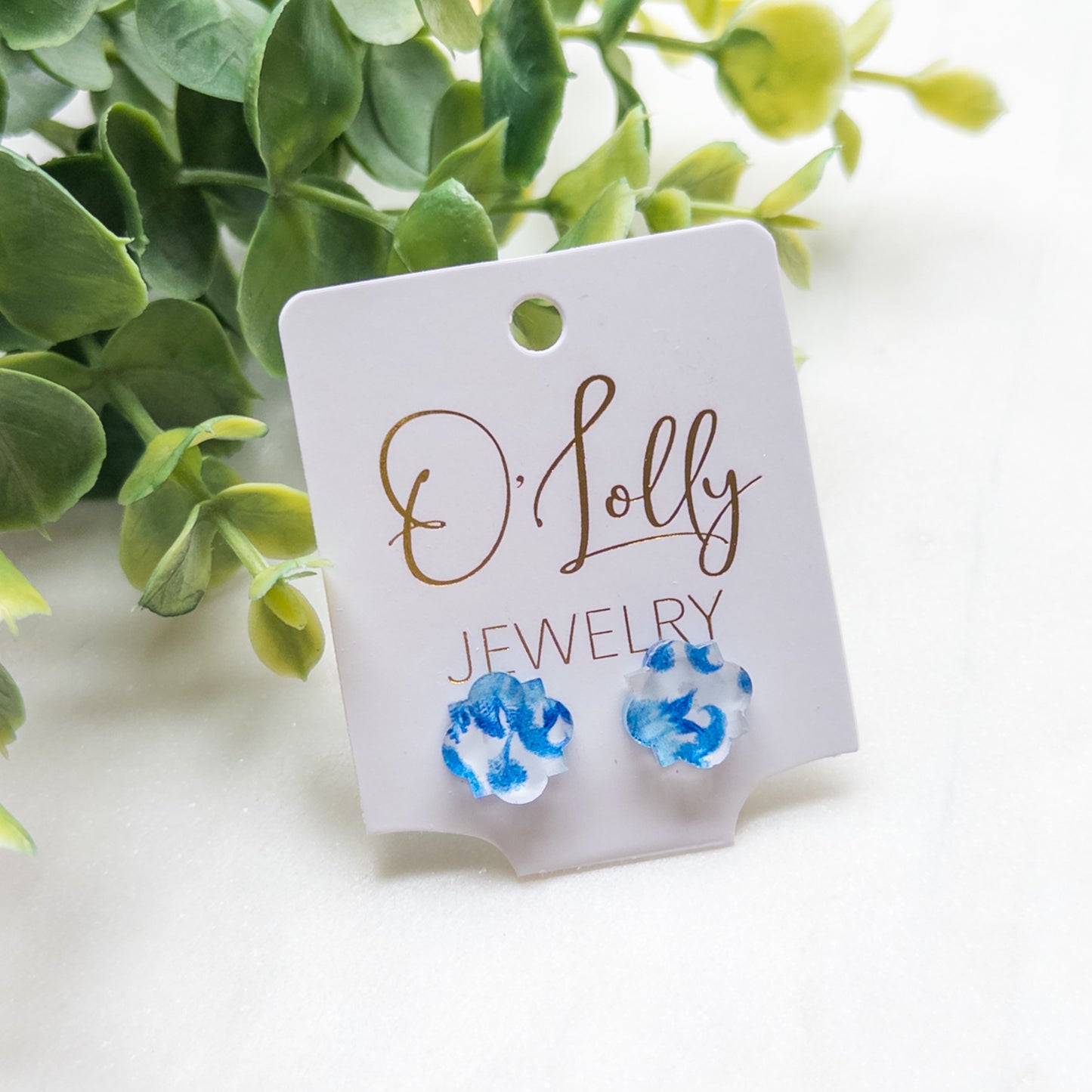 Blue Floral Acrylic Stud Earrings