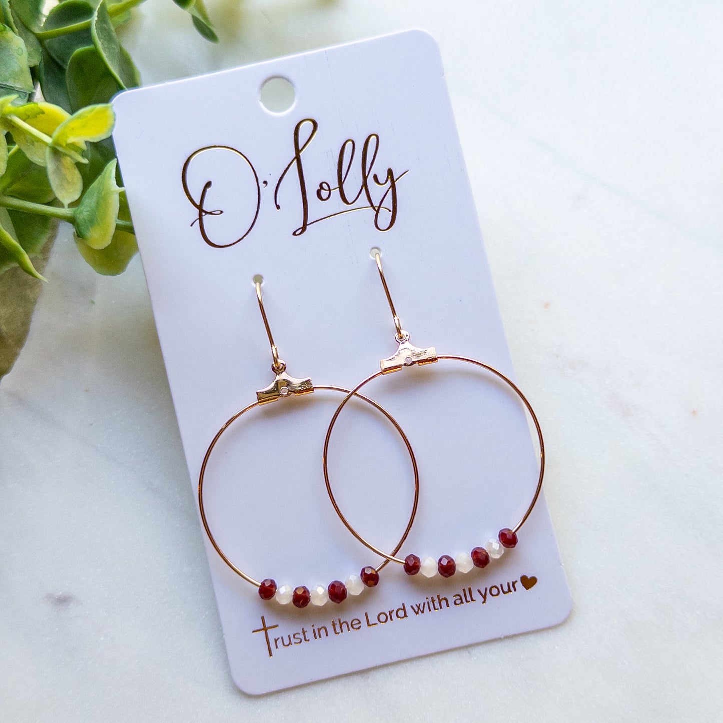 Maroon & White Beaded Hoop Earrings (Limited)