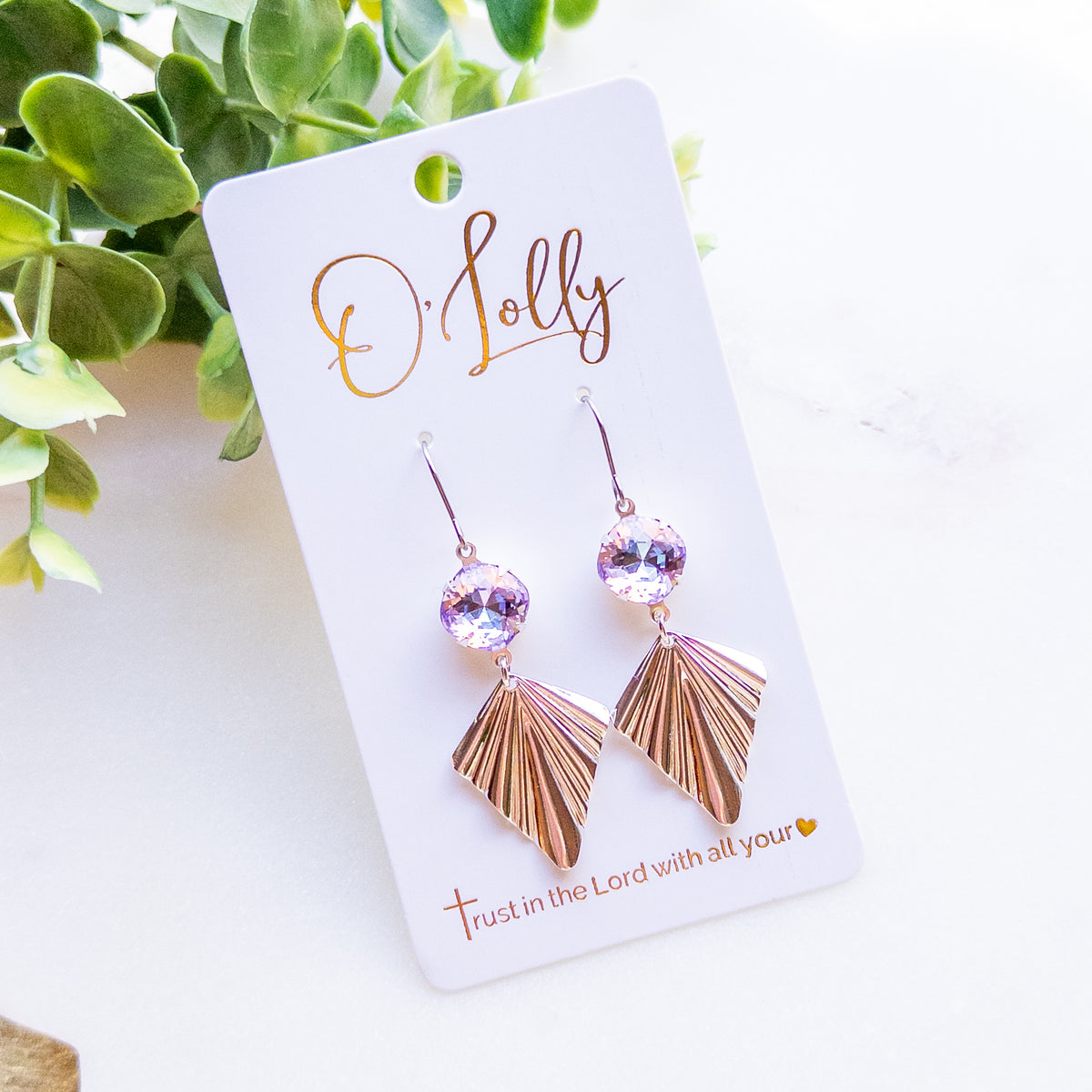 Silver Light Purple Crystal Fan Earrings “Dana”