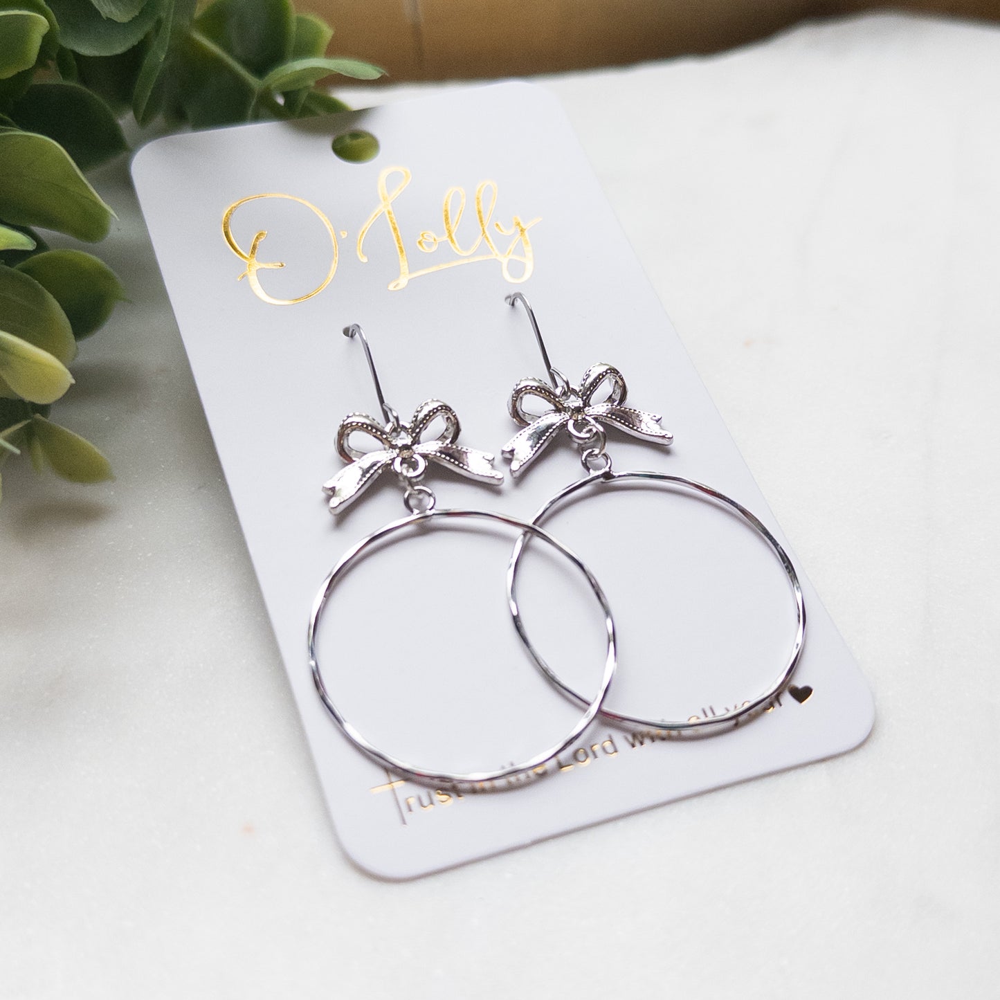 Silver Bow w/Hoop Dangle- “Miley”