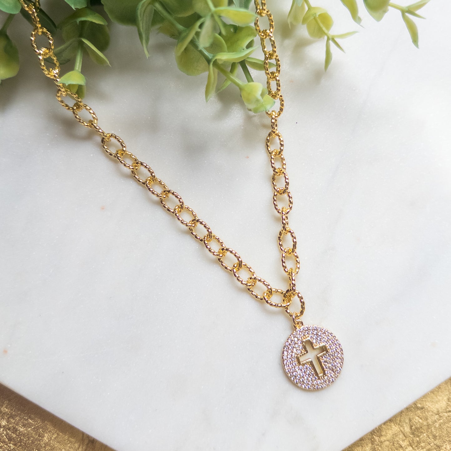 Radiant Faith Pave Cross Medallion Necklace