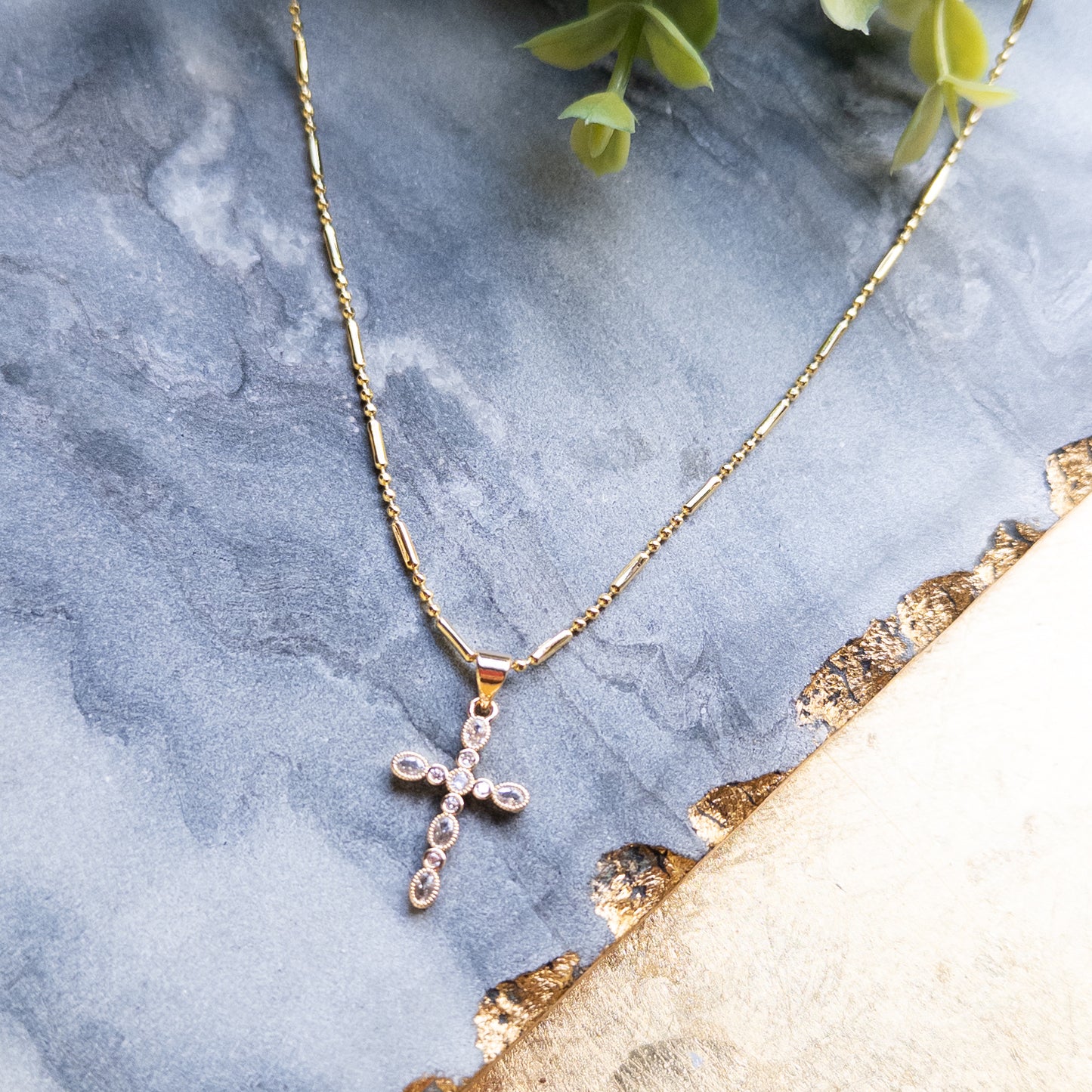 18k Gold Plated Cubic Zirconia Cross Necklace