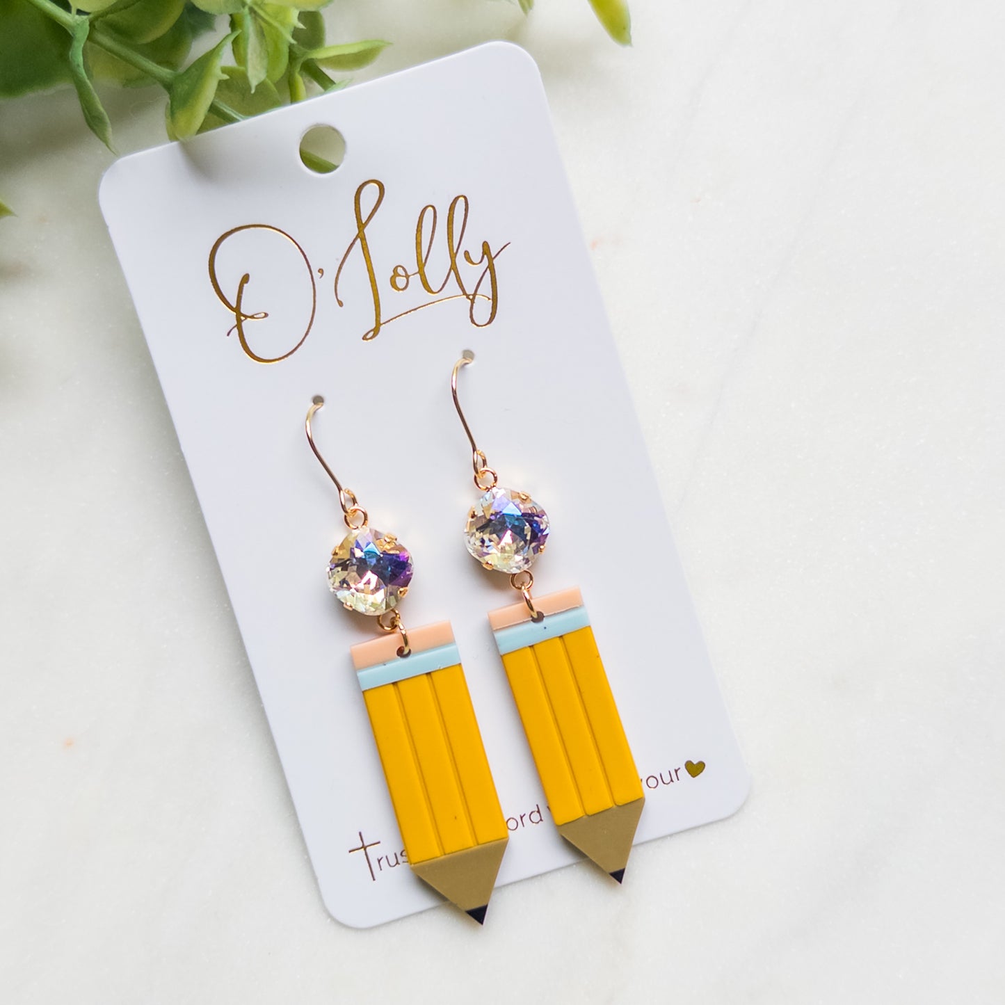 Pencil Drop Earrings with Crystal Accent