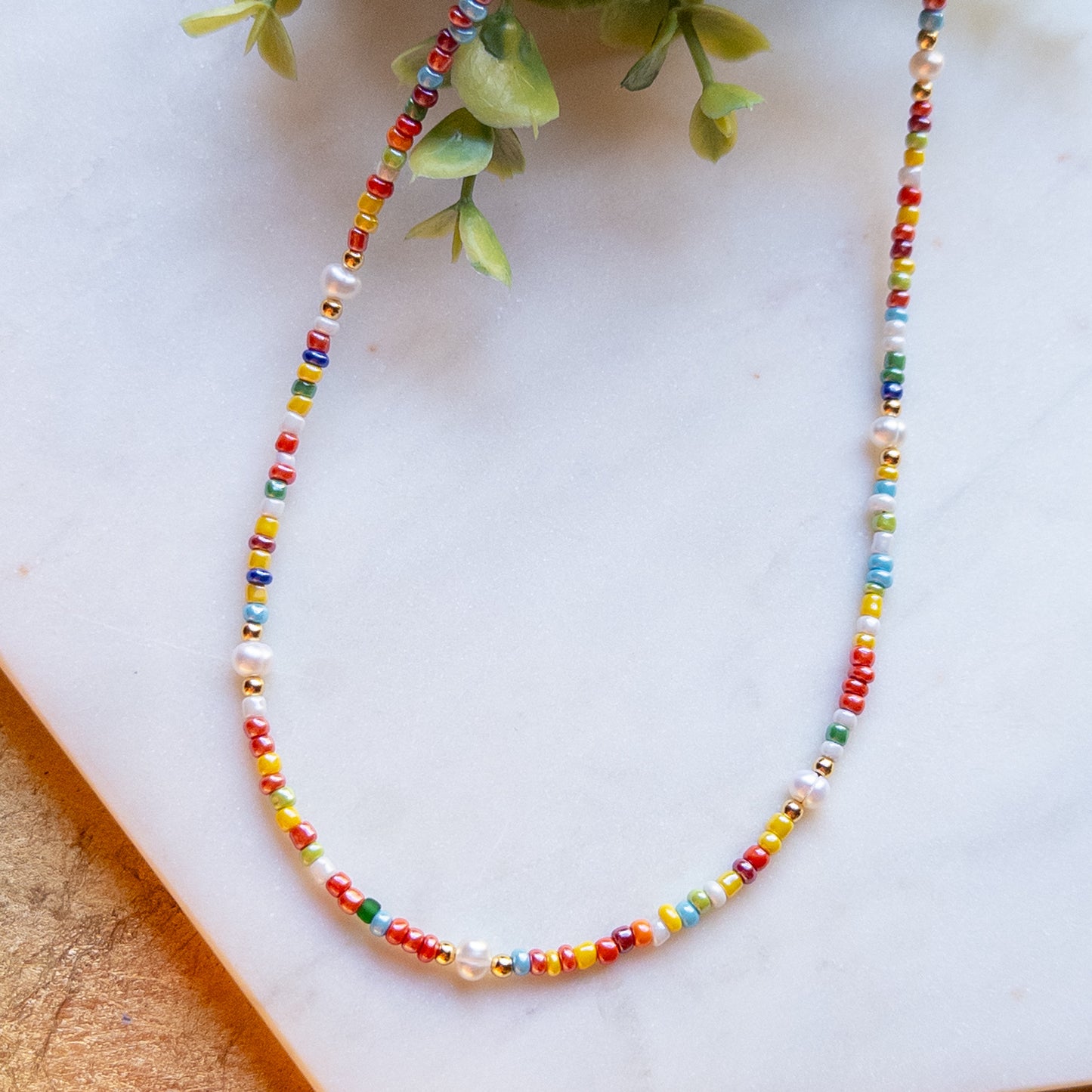 Pearl & Colorful Glass Beaded Necklace