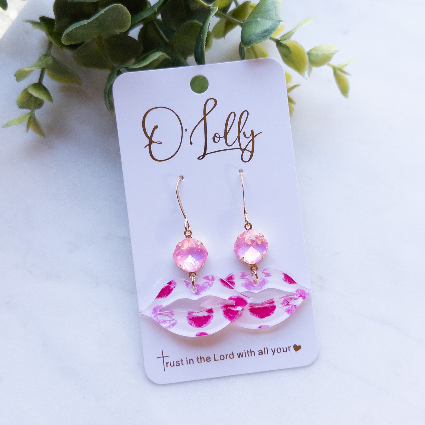 Acrylic Lips Earrings w/Pink Stone- Valentine Style 10