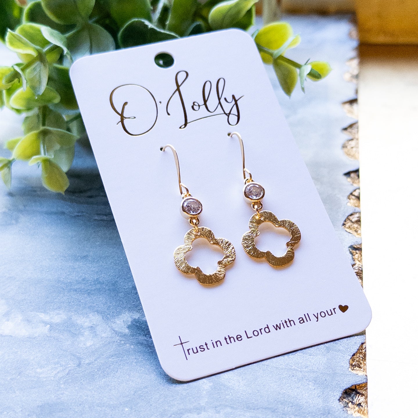 Gold Open Quatrefoil w/Cubic Zirconia Sparkle “Betsy”