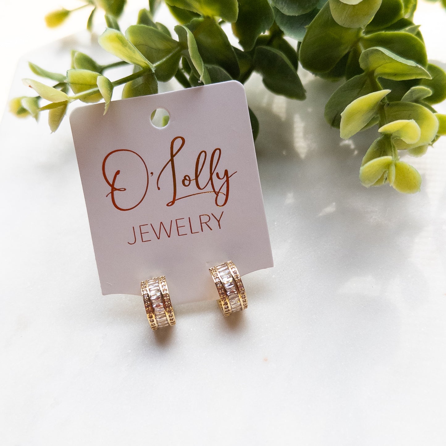 18k Gold Plated Cubic Zirconia C-Shaped Stud Earrings