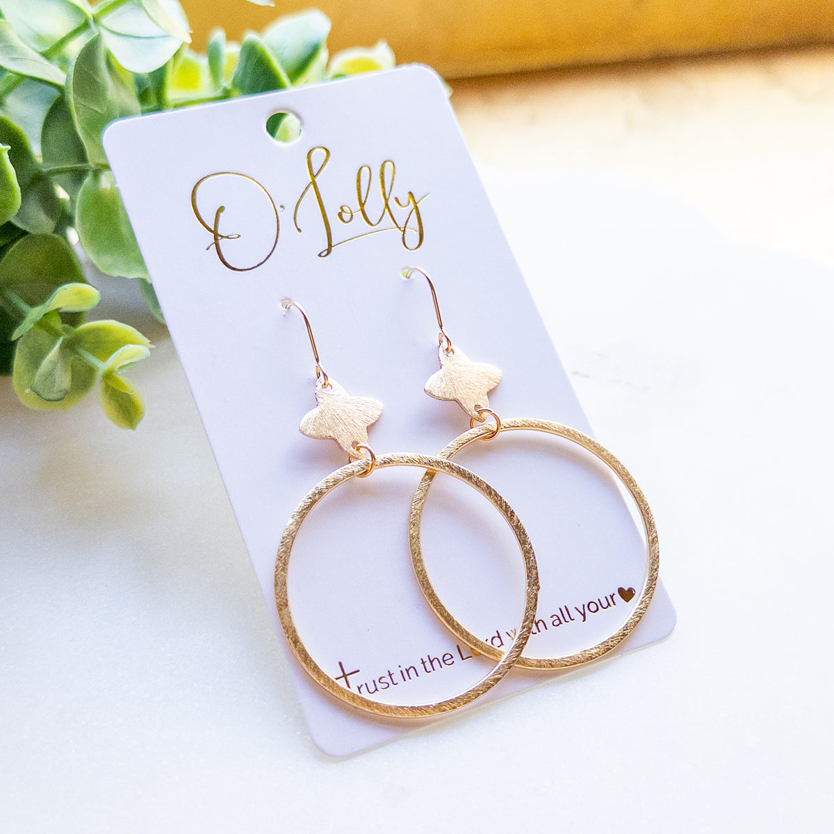 Textured Gold Hoop Drop Earrings “Hollis”