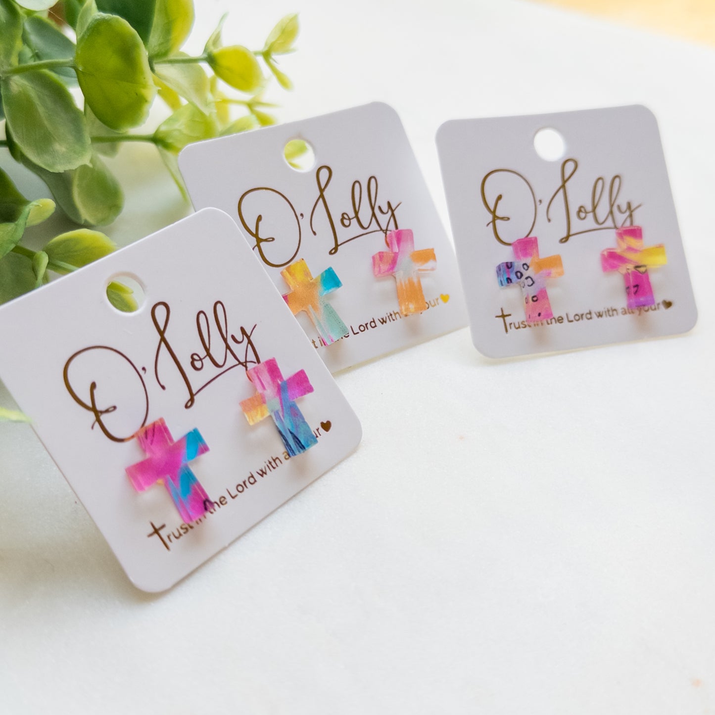 Multicolored Acrylic Cross Stud Earrings