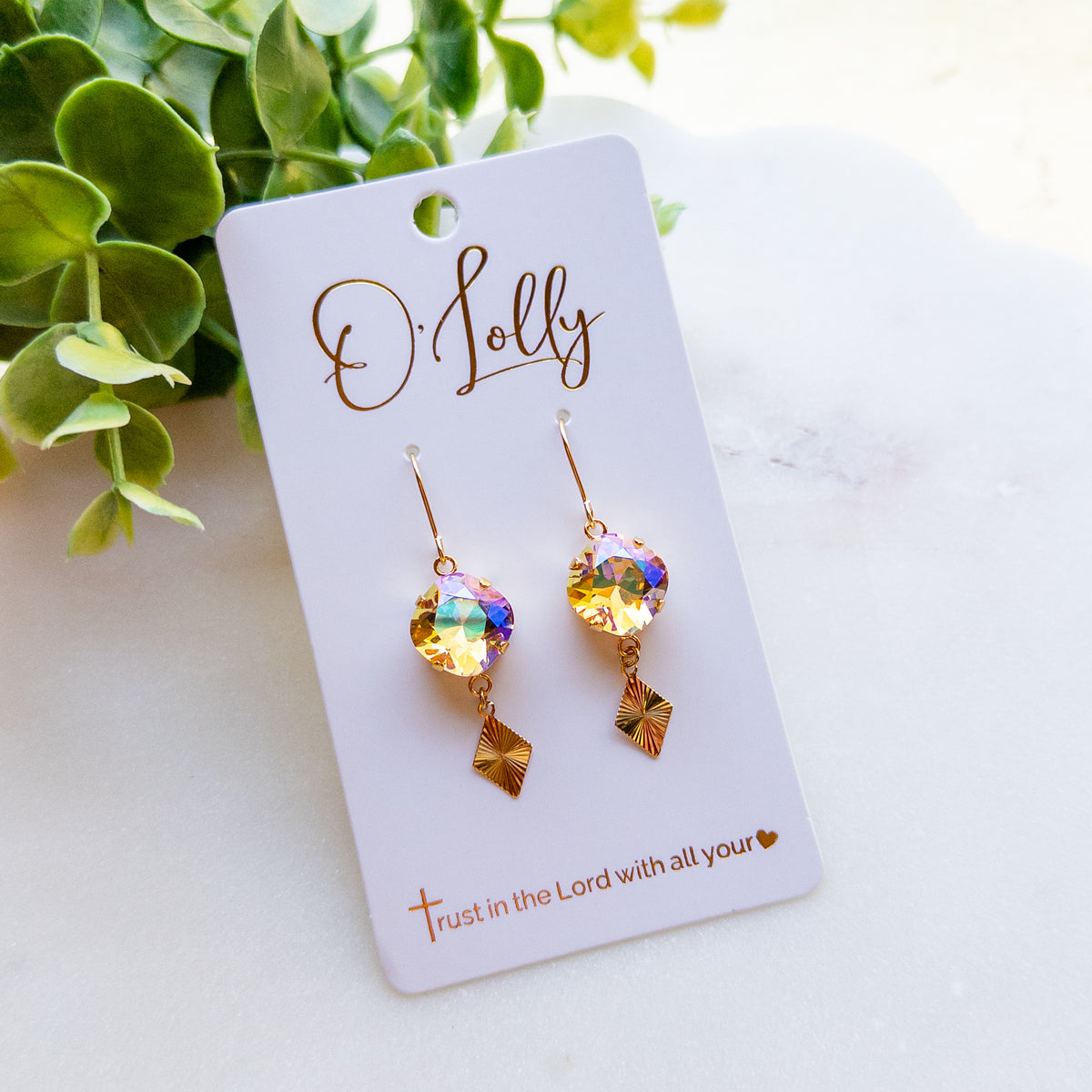 Gold Iridescent Crystal Charm Earrings “Burny”