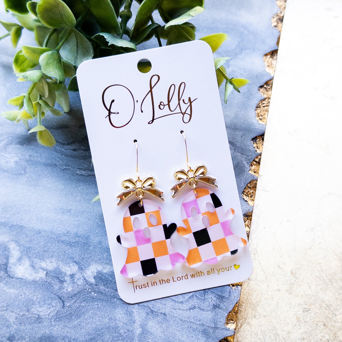 Multicolored Ghost Earrings w/Bow