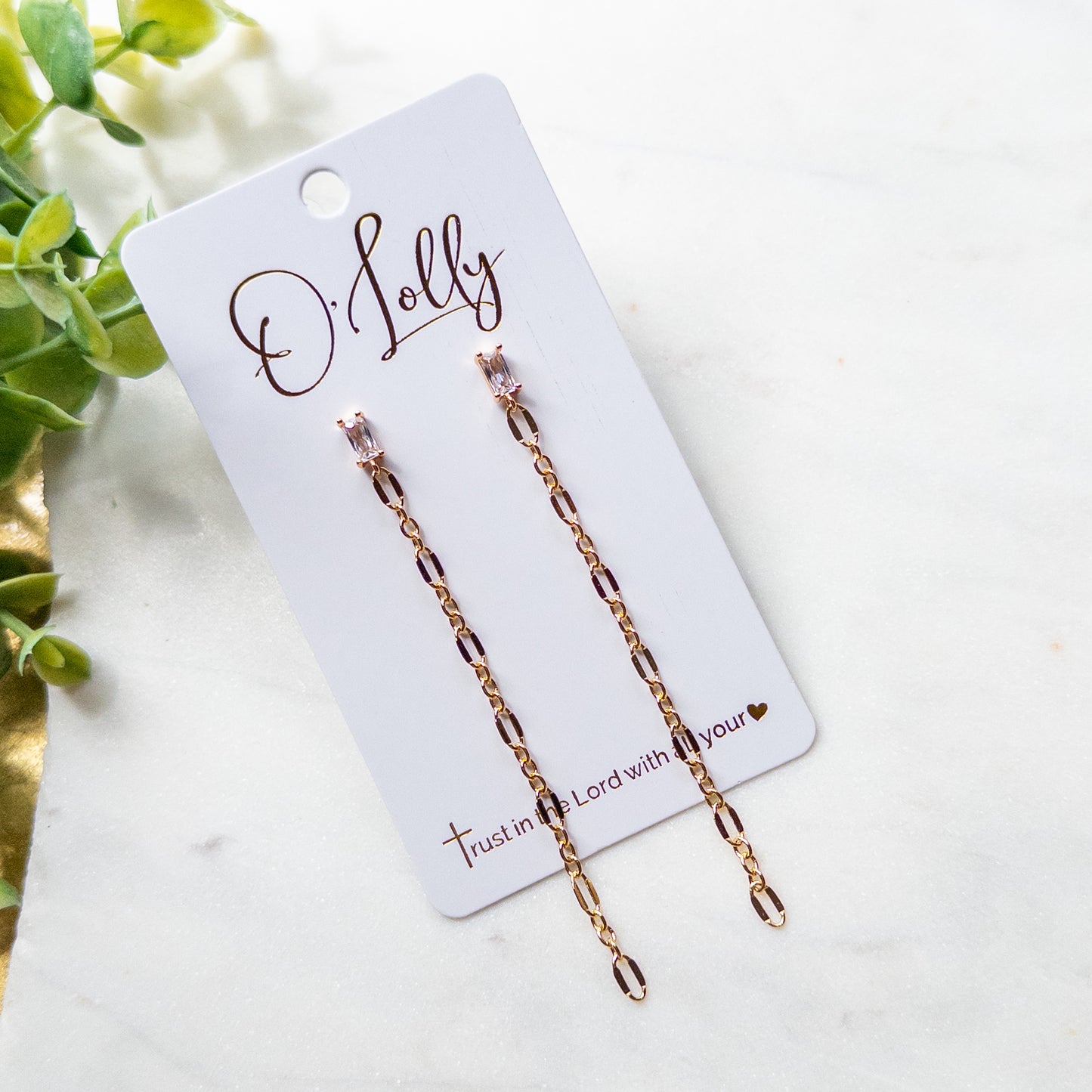 Gold Chain Drop Earrings with CZ Studs | 3.5” Long Statement Earrings “Chaney”