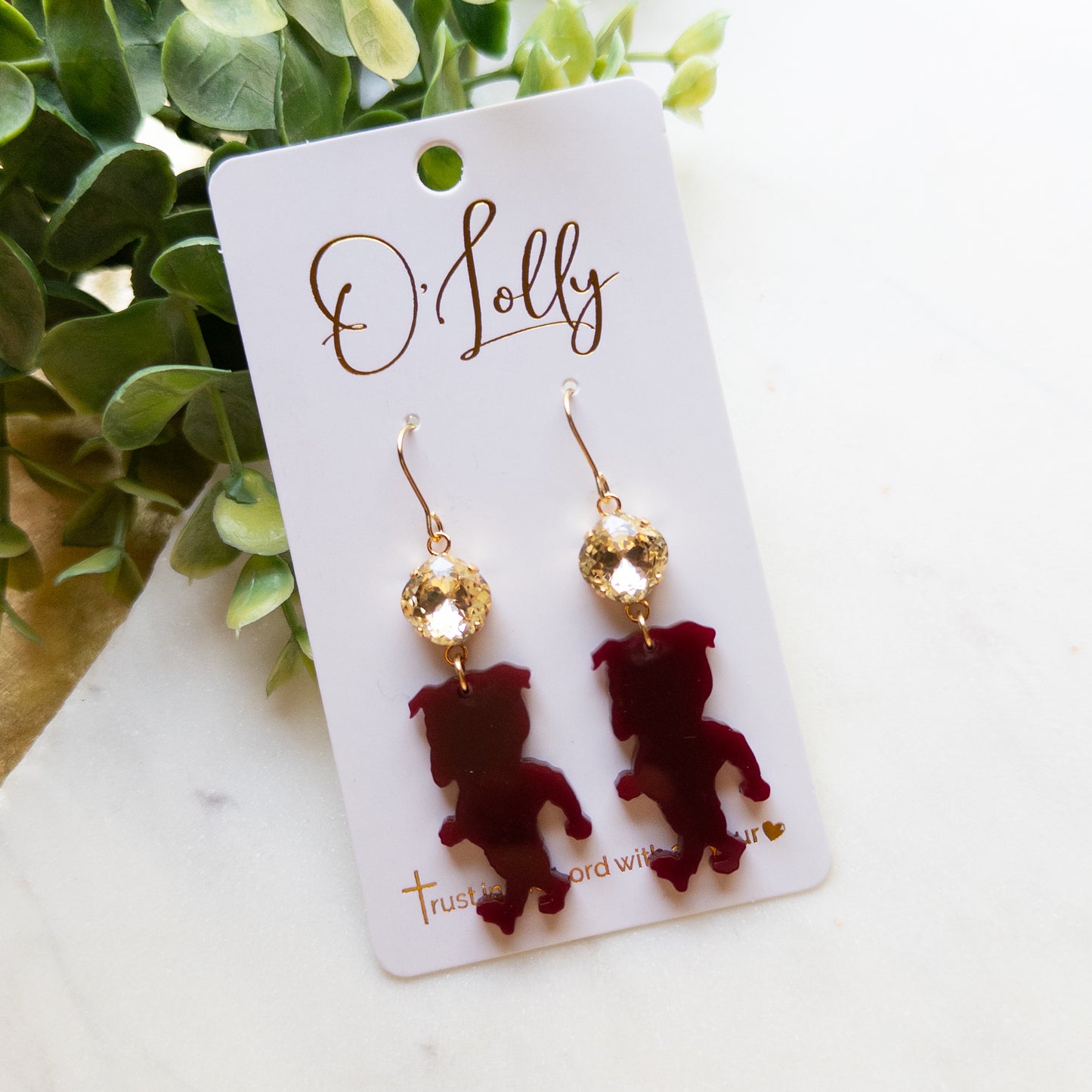 Maroon Bulldog Game Day Earrings | Sparkle Bulldog Statement Earrings