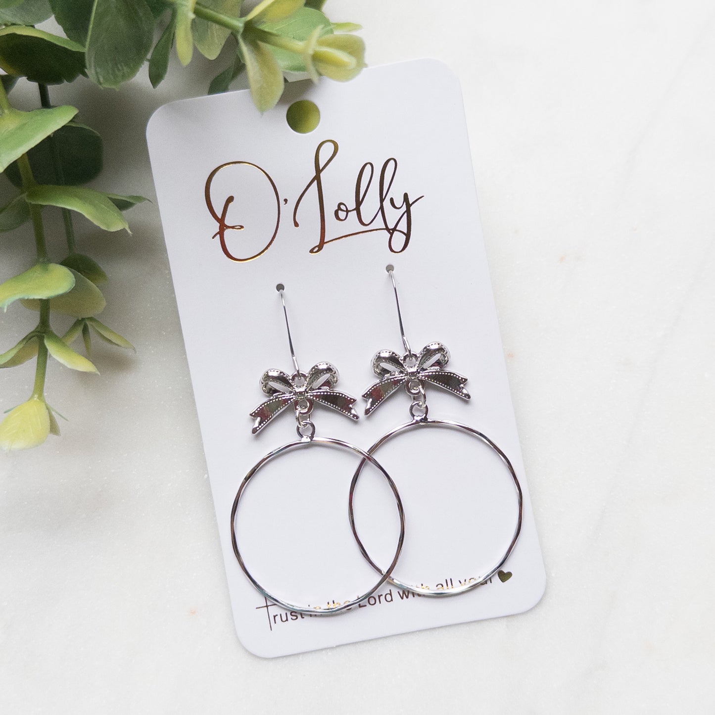 Silver Bow w/Hoop Dangle- “Miley”