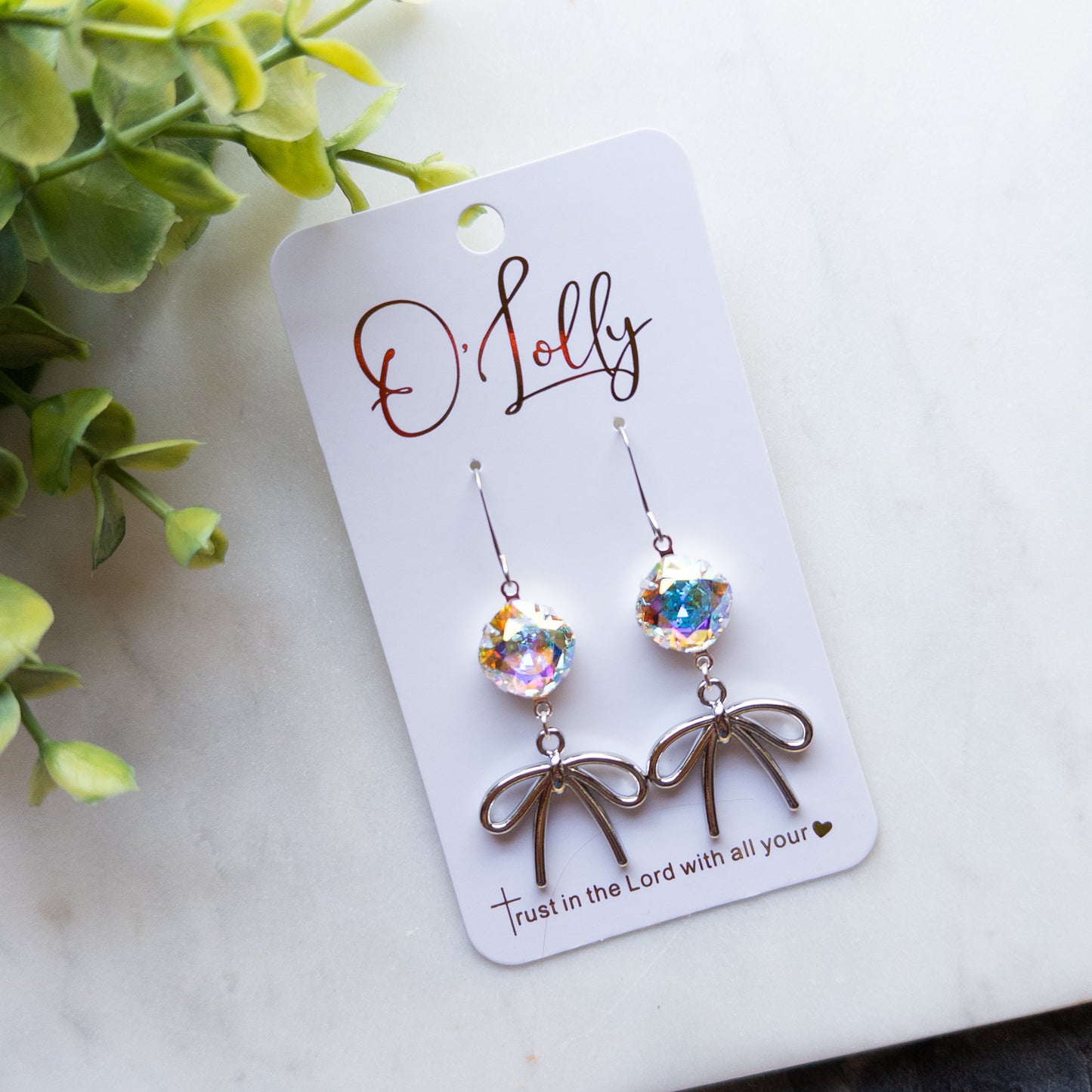 Gold Bow Earrings w/AB Stone “Bowie”