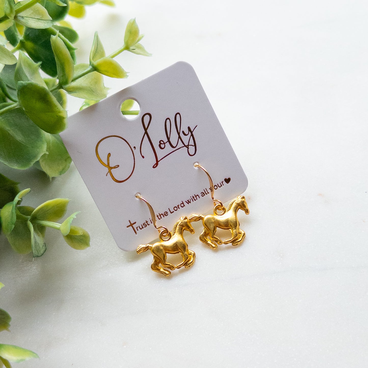 Golden Running Horse Charm Earrings