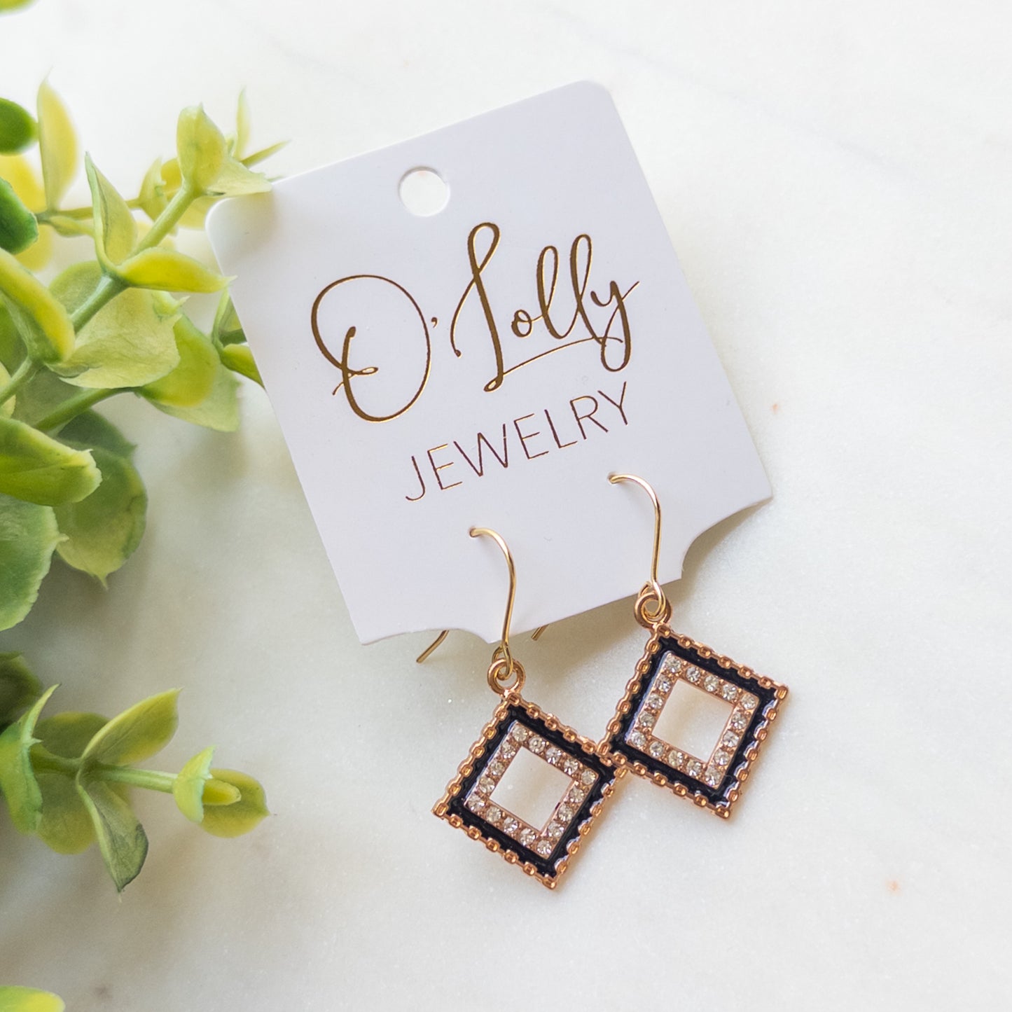 DEAL- Rhinestone Black Rose Gold Dangle Mini Earrings