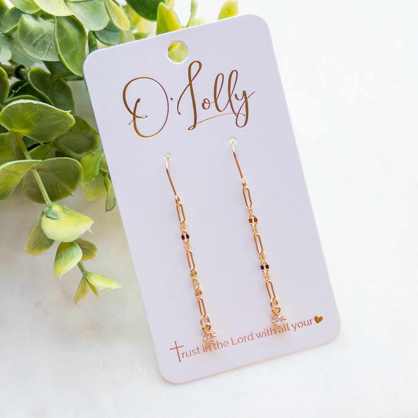 18k Gold Plated Chain Earrings w/Dainty CZ Dangle Earrings
