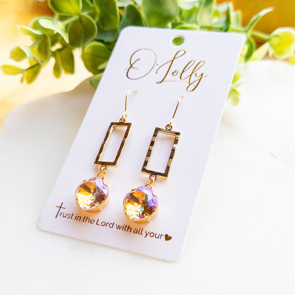 Gold Geometric Crystal Drop Earrings “Havana”