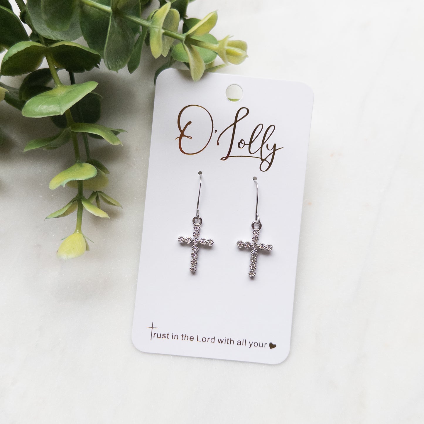 Cubic Zirconia Silver Cross Earrings- “Magdalene”