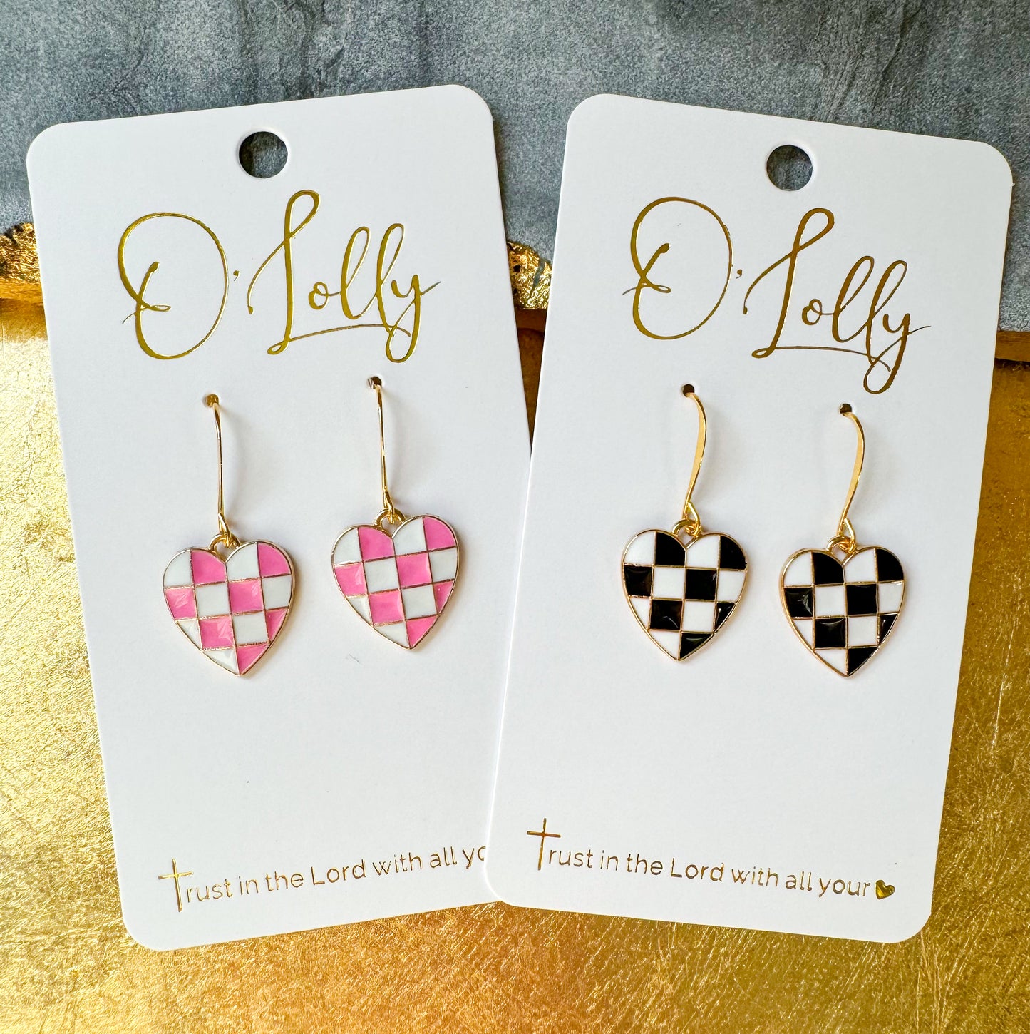 O’Lolly Mini Checkered Heart Earrings