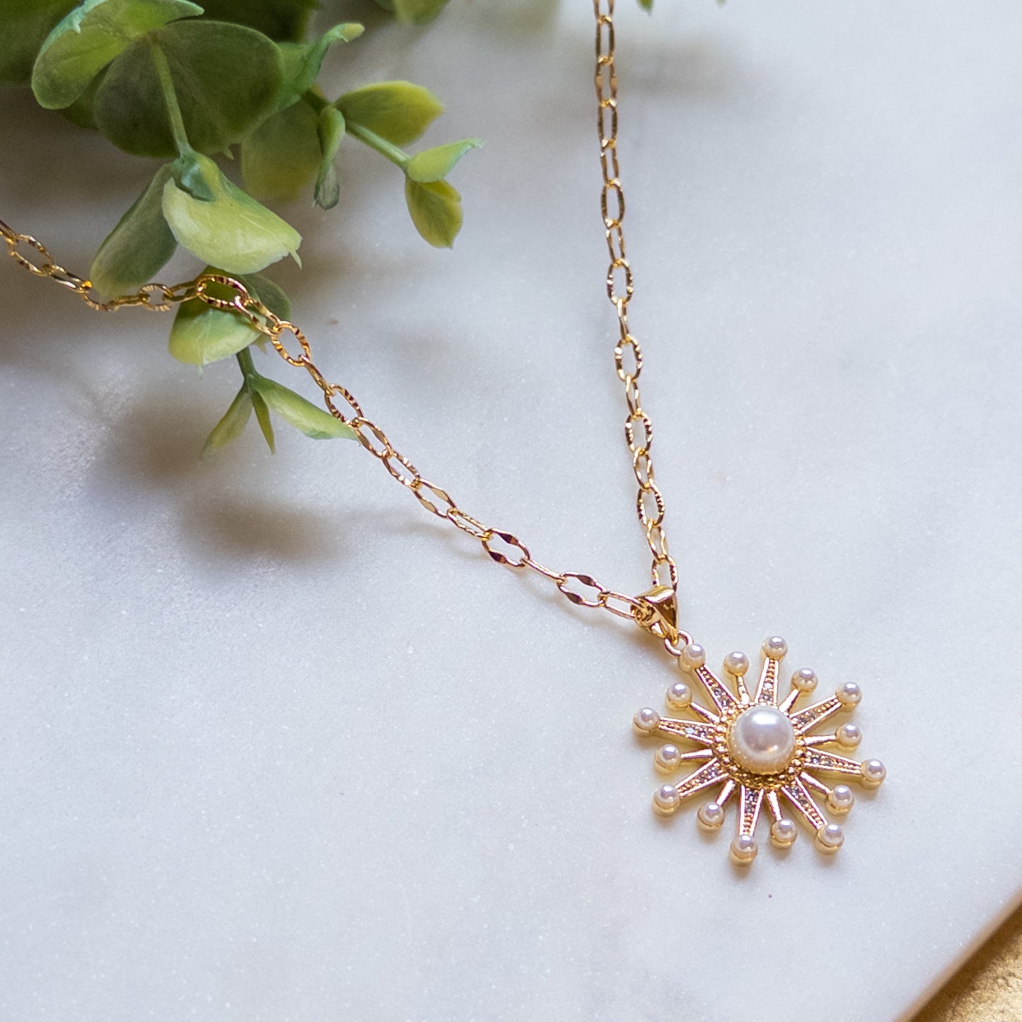 18k Gold Plated Pearl Burst Necklace