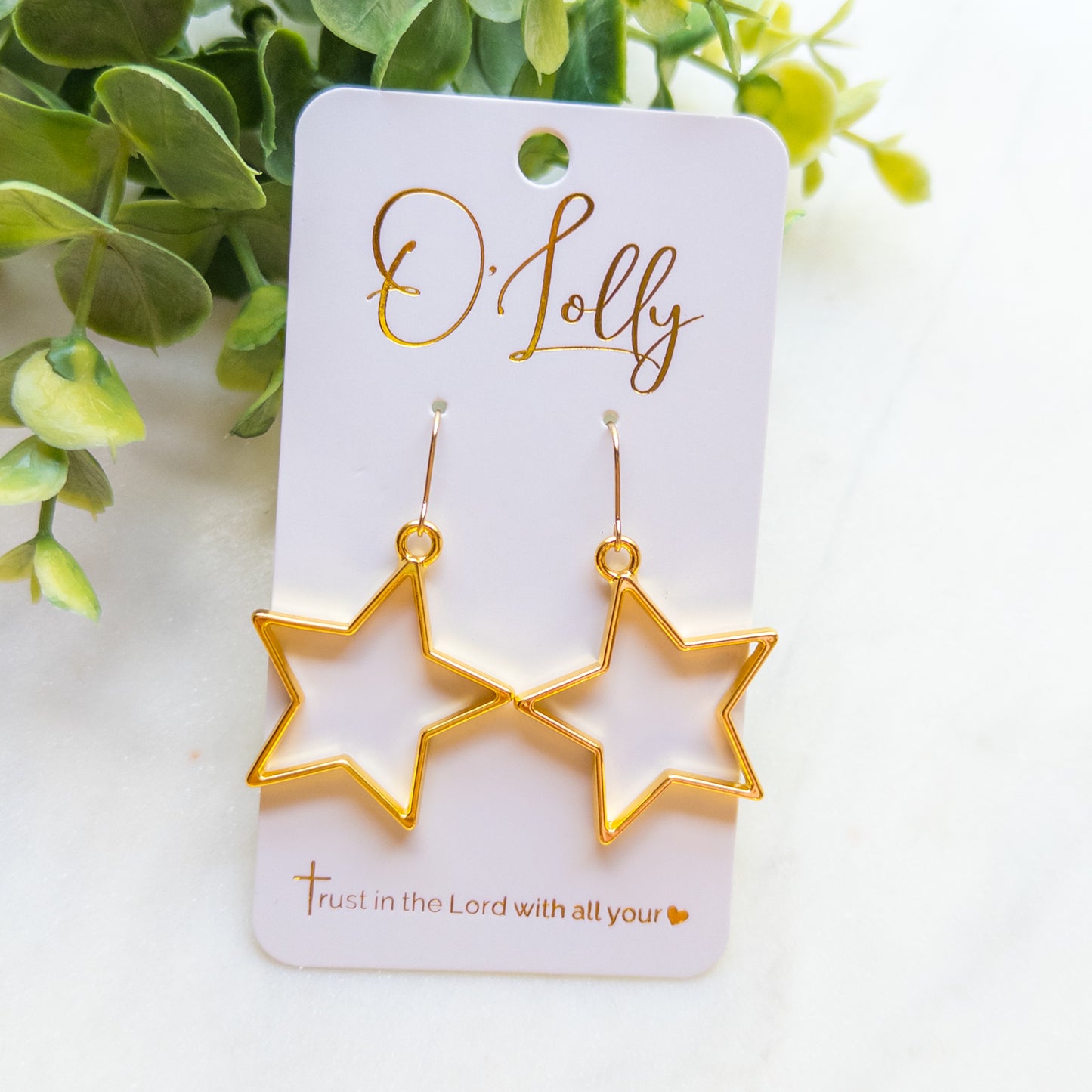 Golden Star Outline Drop Earrings