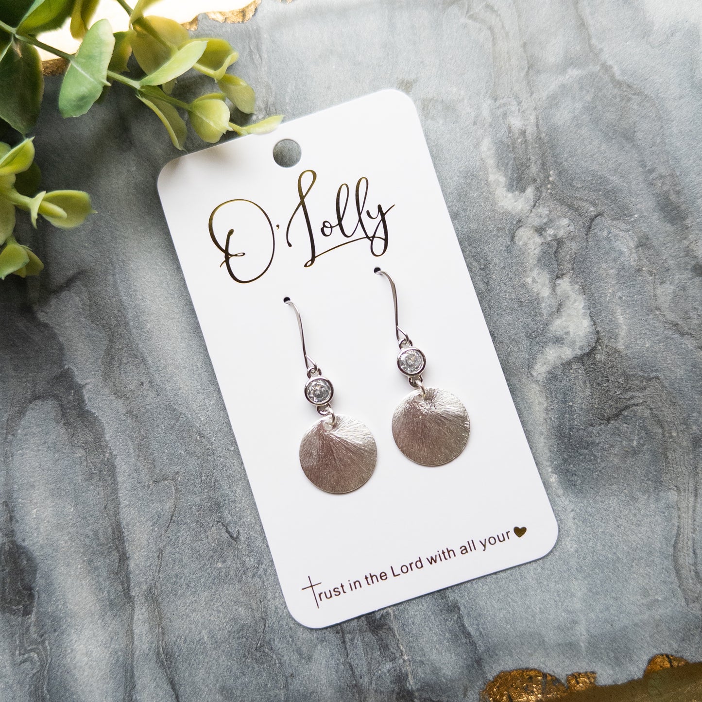 Silver Disc w/Clear CZ Connector “Edie”